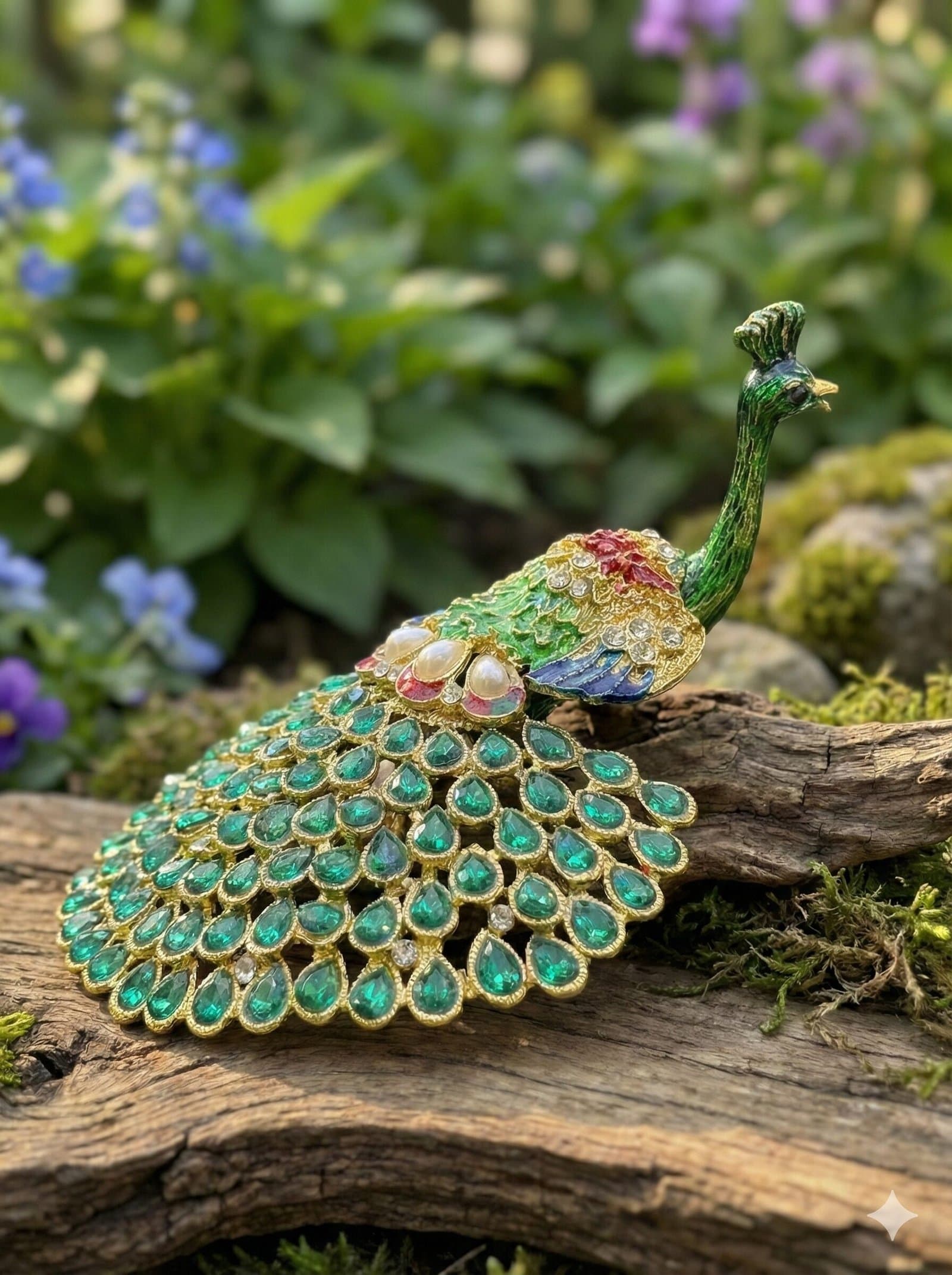 Luxury Crystal Peacock Statue – Ornate Green & Gold Decor — image 1