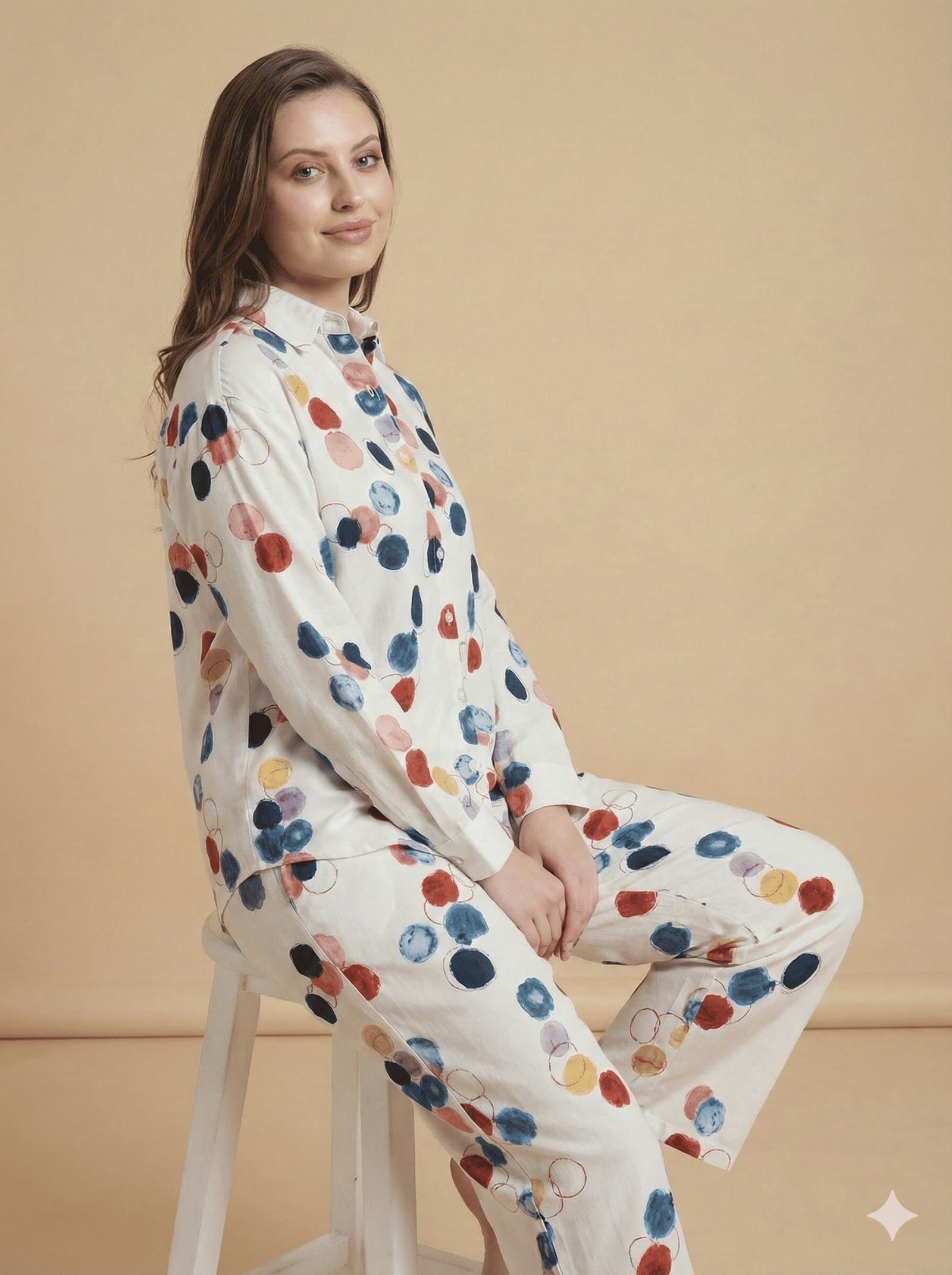 "Modern Polka" Polyester Lounge Set – White & Multi — image 2