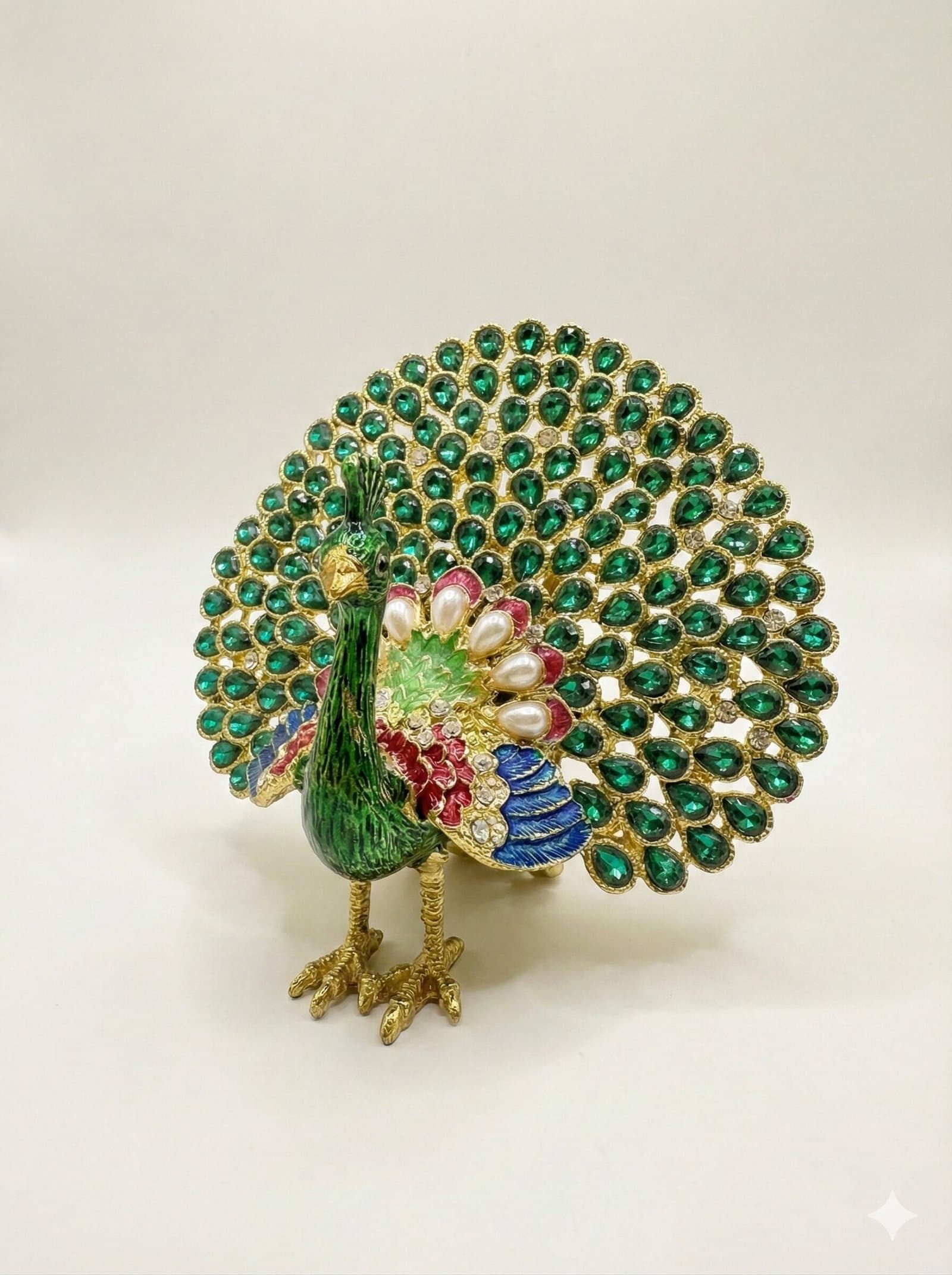 Luxury Crystal Peacock Statue – Ornate Green & Gold Decor — image 2