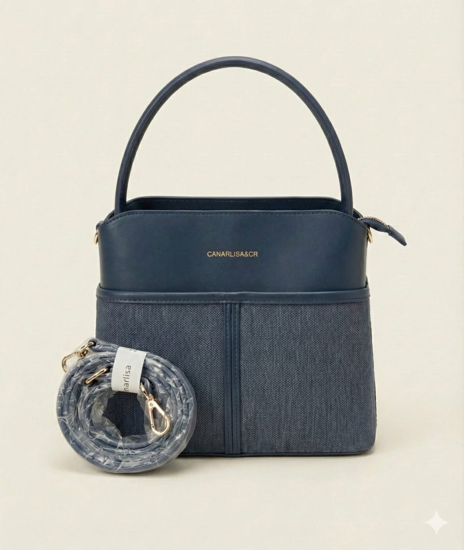 The Two-Tone Textured Satchel – Navy Blue — image 1