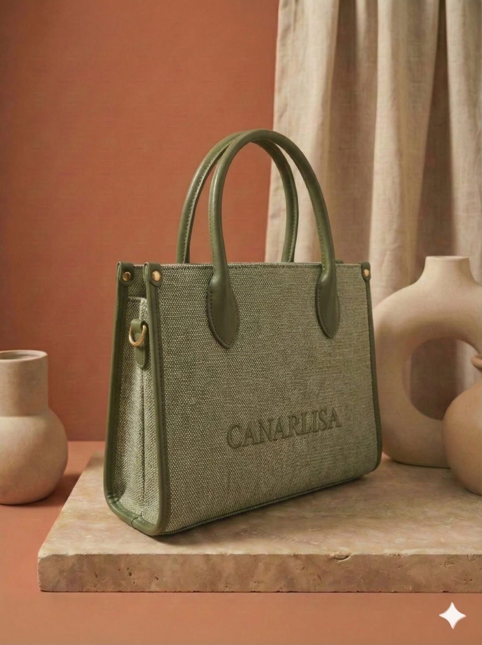 Canarlisa Structured Canvas Tote Bag – Olive Green — image 2