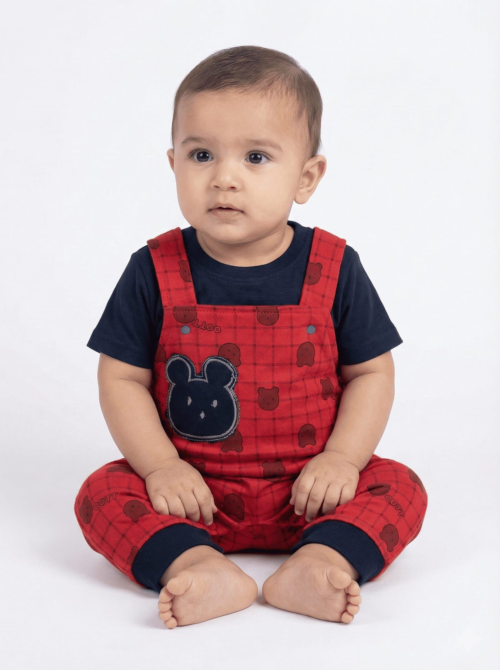 RED Knitted Dungaree Set with Bunny Embroidery and Printed Tee — image 1