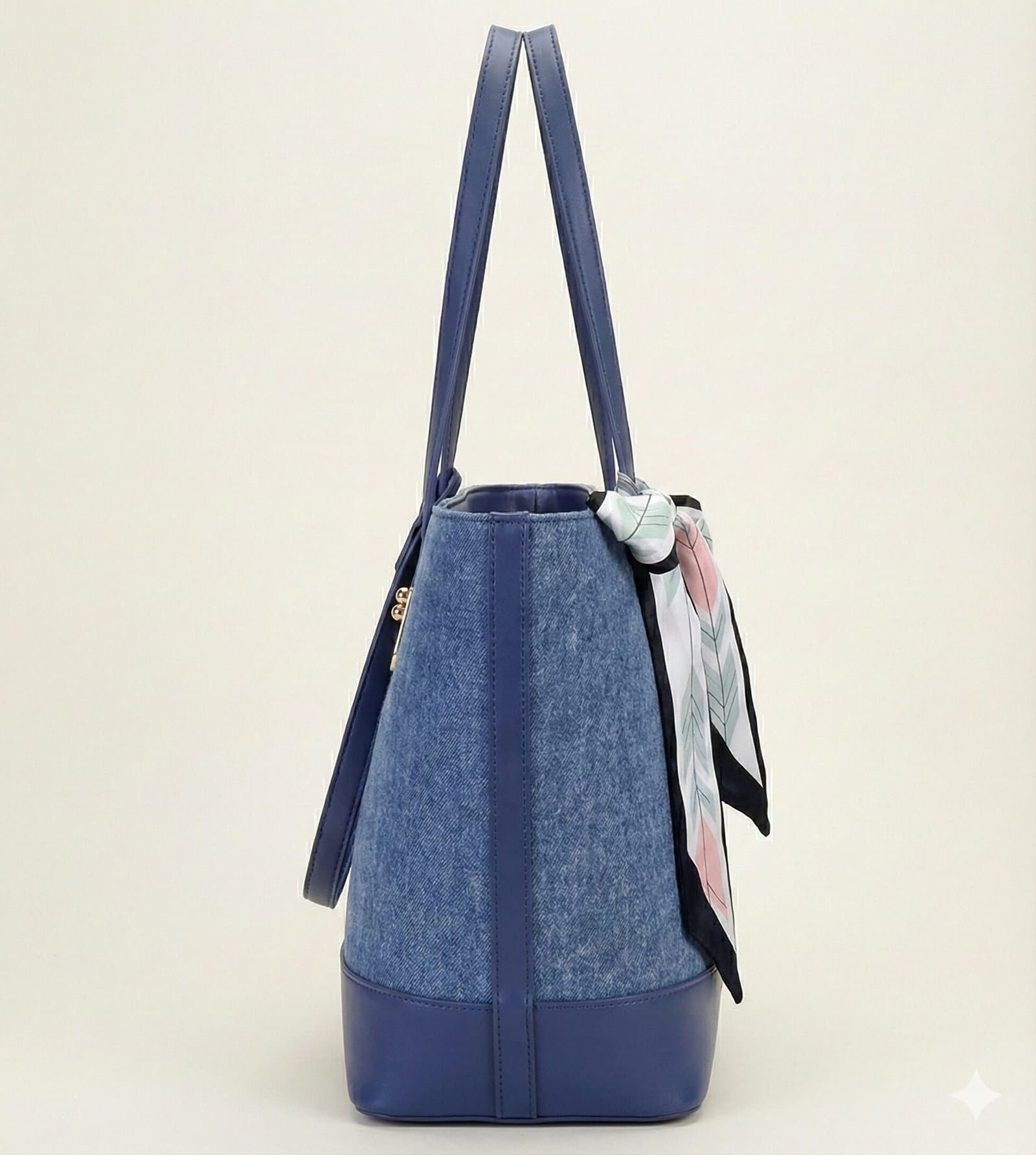 The Scarf-Accented Woven Tote – Denim Blue — image 2