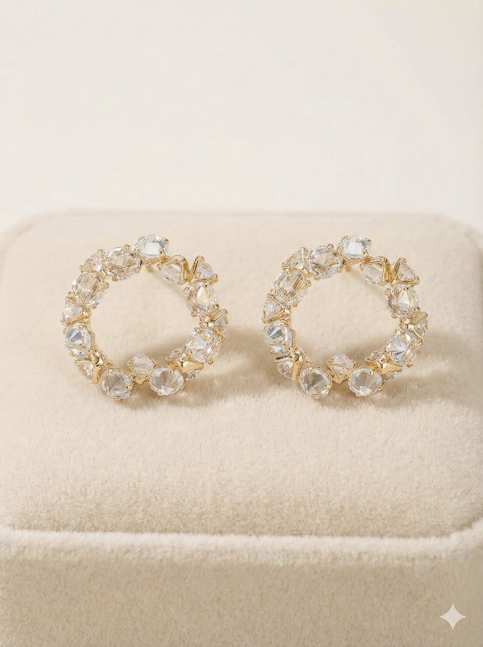 Gold-Tone Clear Stone Cluster Open Hoop Earrings — image 1