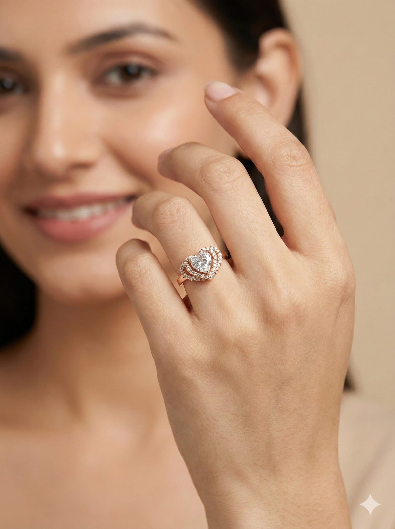 Gold Tone Double Halo Heart Ring with Clear Pave Stones — image 4