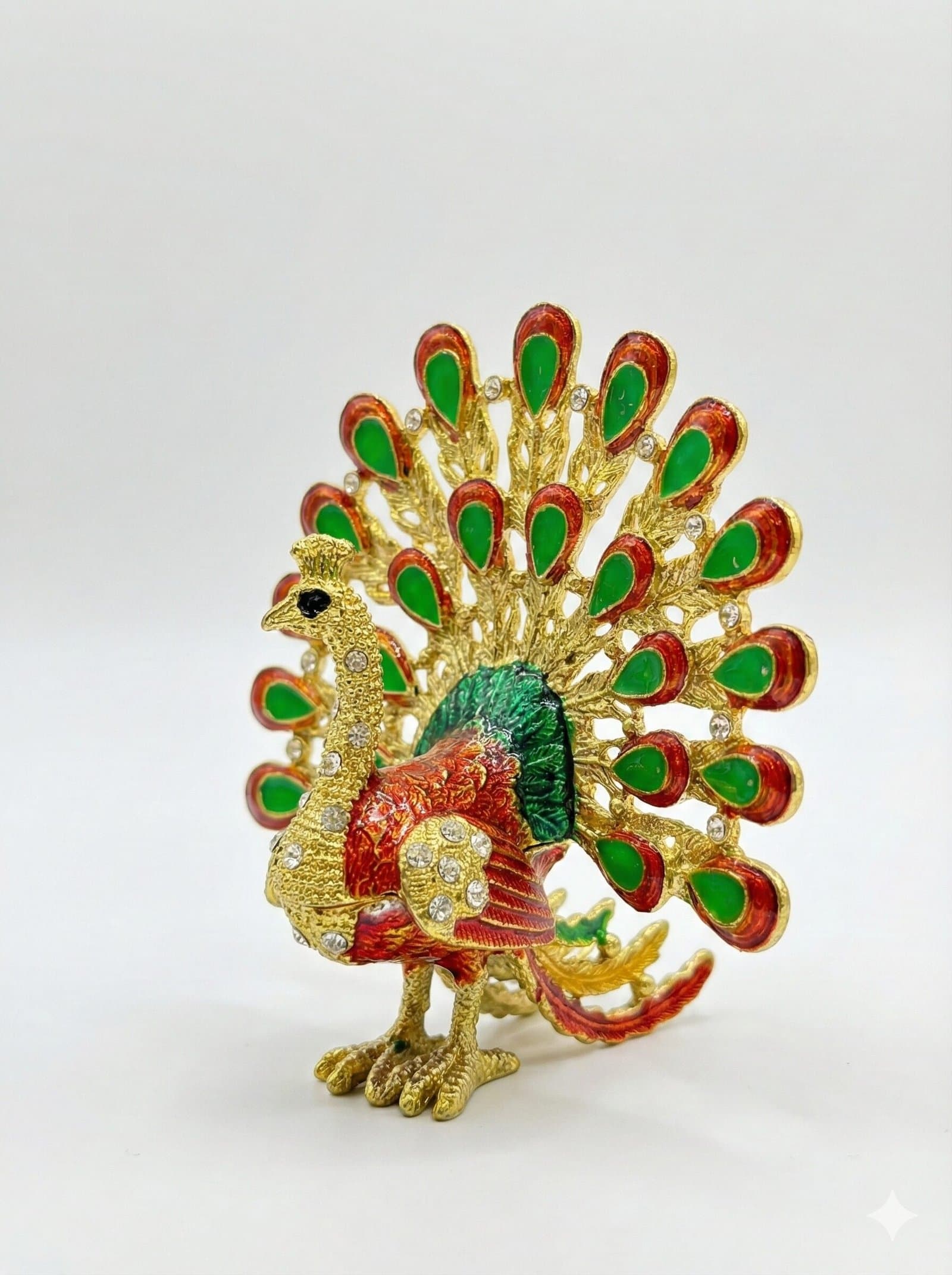 Royal Golden Peacock Jeweled Trinket Box & Figurine – Enamel Souvenir — image 3