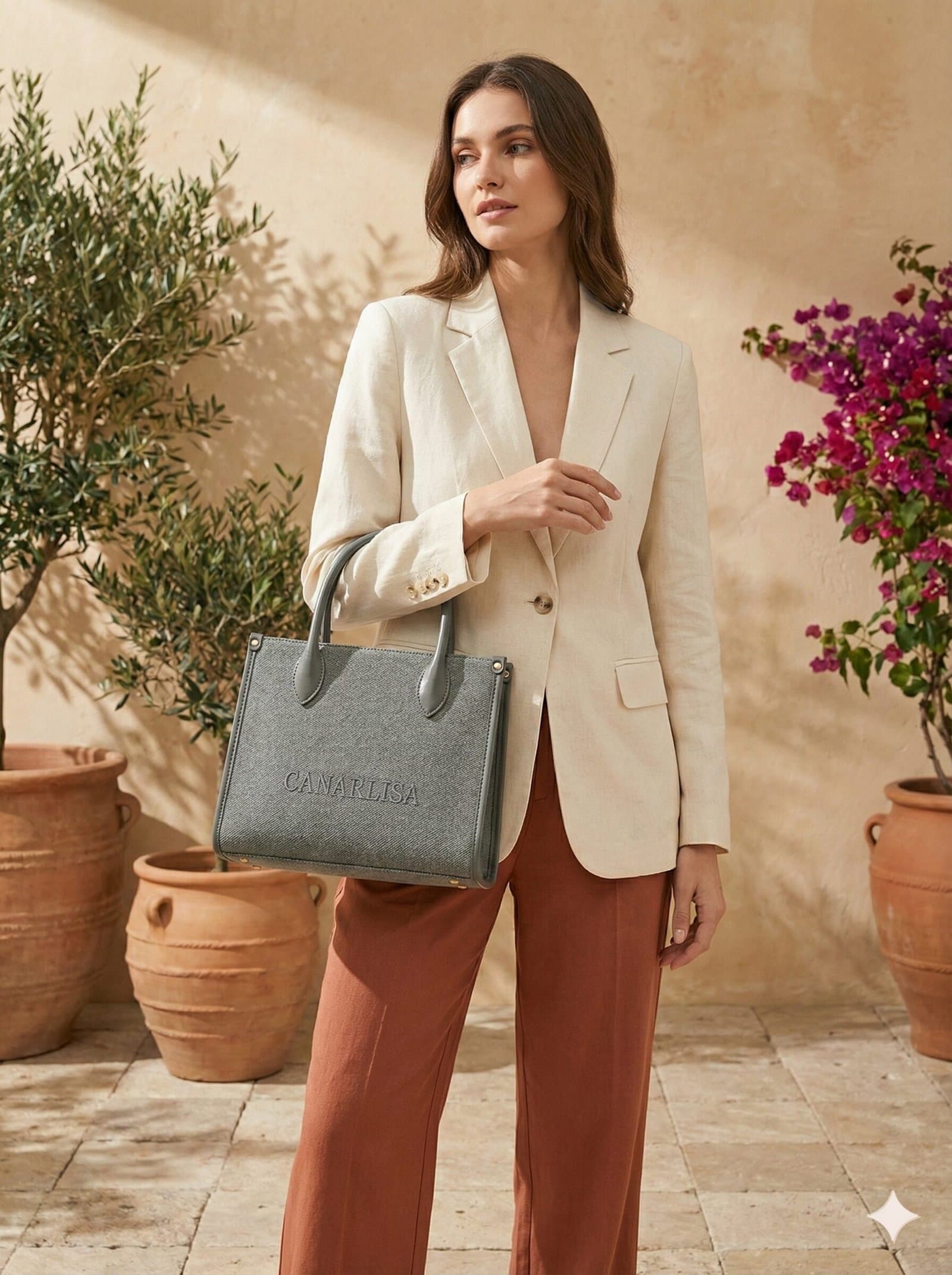 Canarlisa Structured Canvas Tote Bag – Heather Grey — image 3