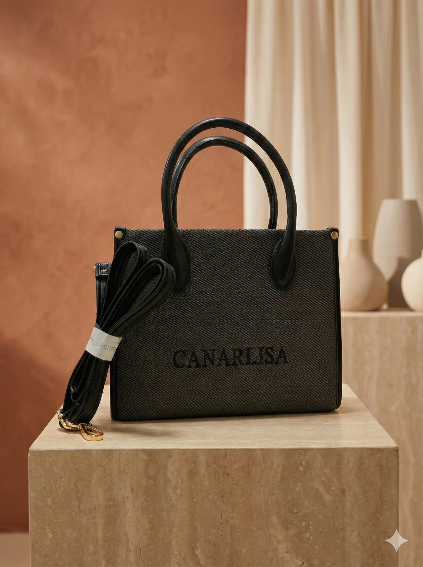 Canarlisa Signature Structured Canvas Tote Bag – Charcoal Black — image 3