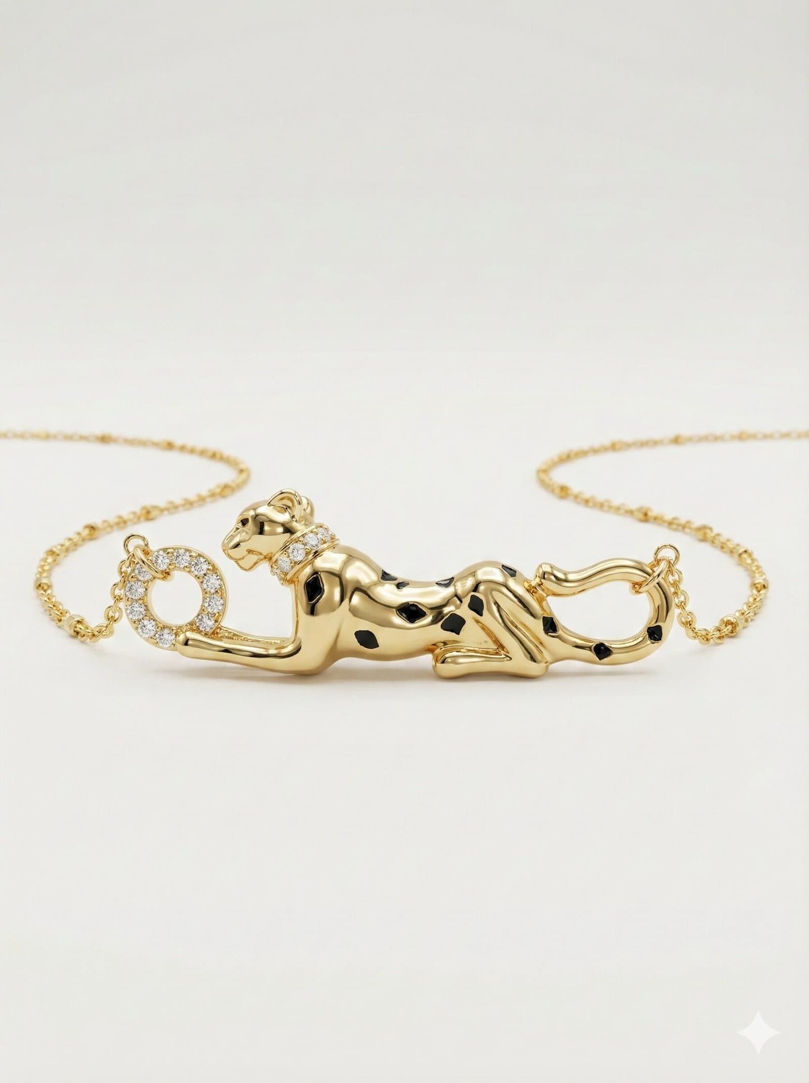Gold-Tone Sculpted Panther Pendant Necklace with Crystal Accents and Beaded Chain — image 3