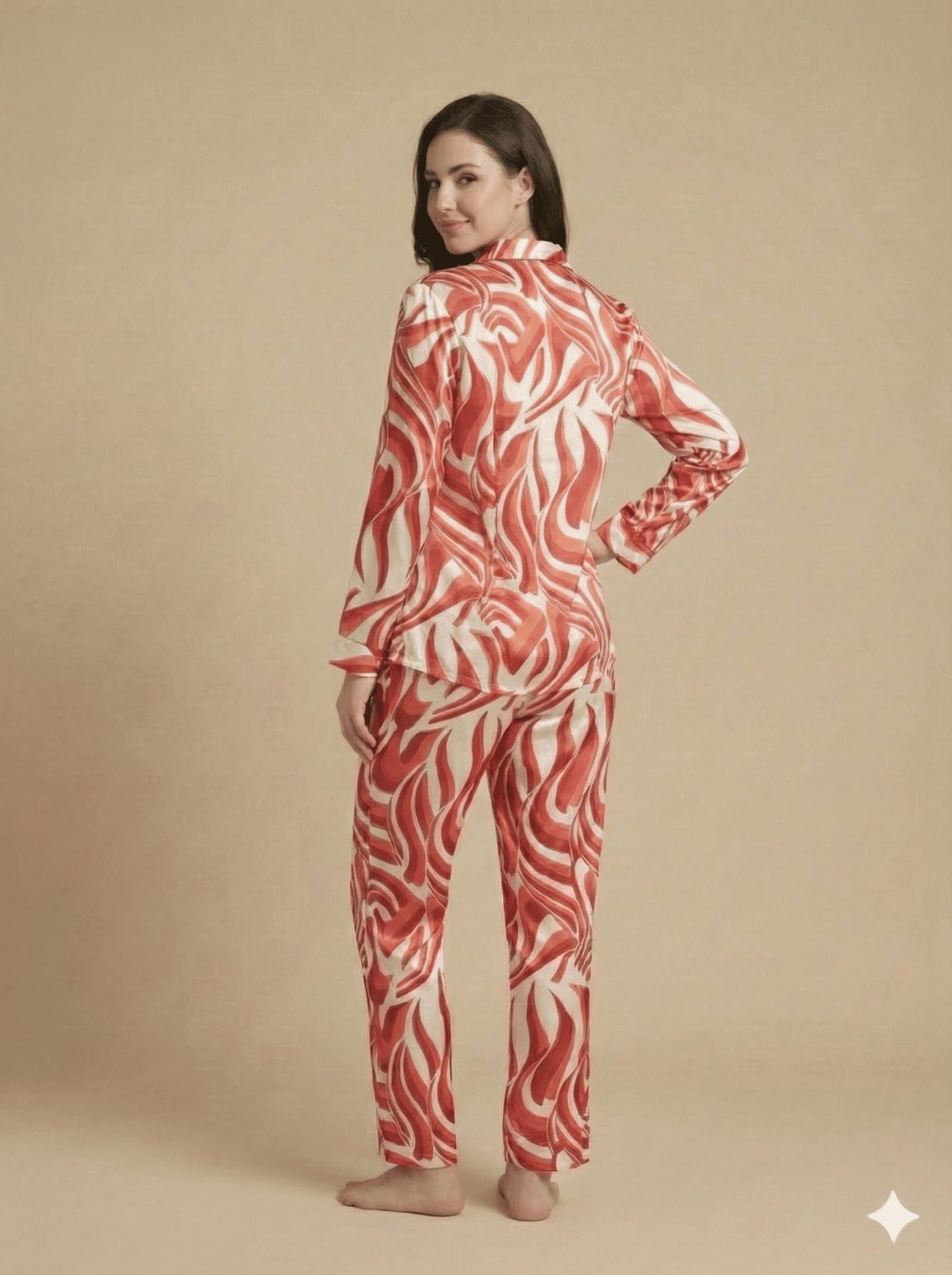 Crimson Ripple Satin Long Pajama Set — image 4