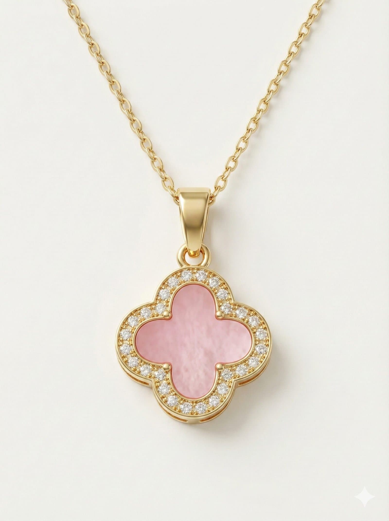 Gold-Tone Pink Clover Pendant Necklace with Crystal Halo Accent and Adjustable Link Chain — image 2