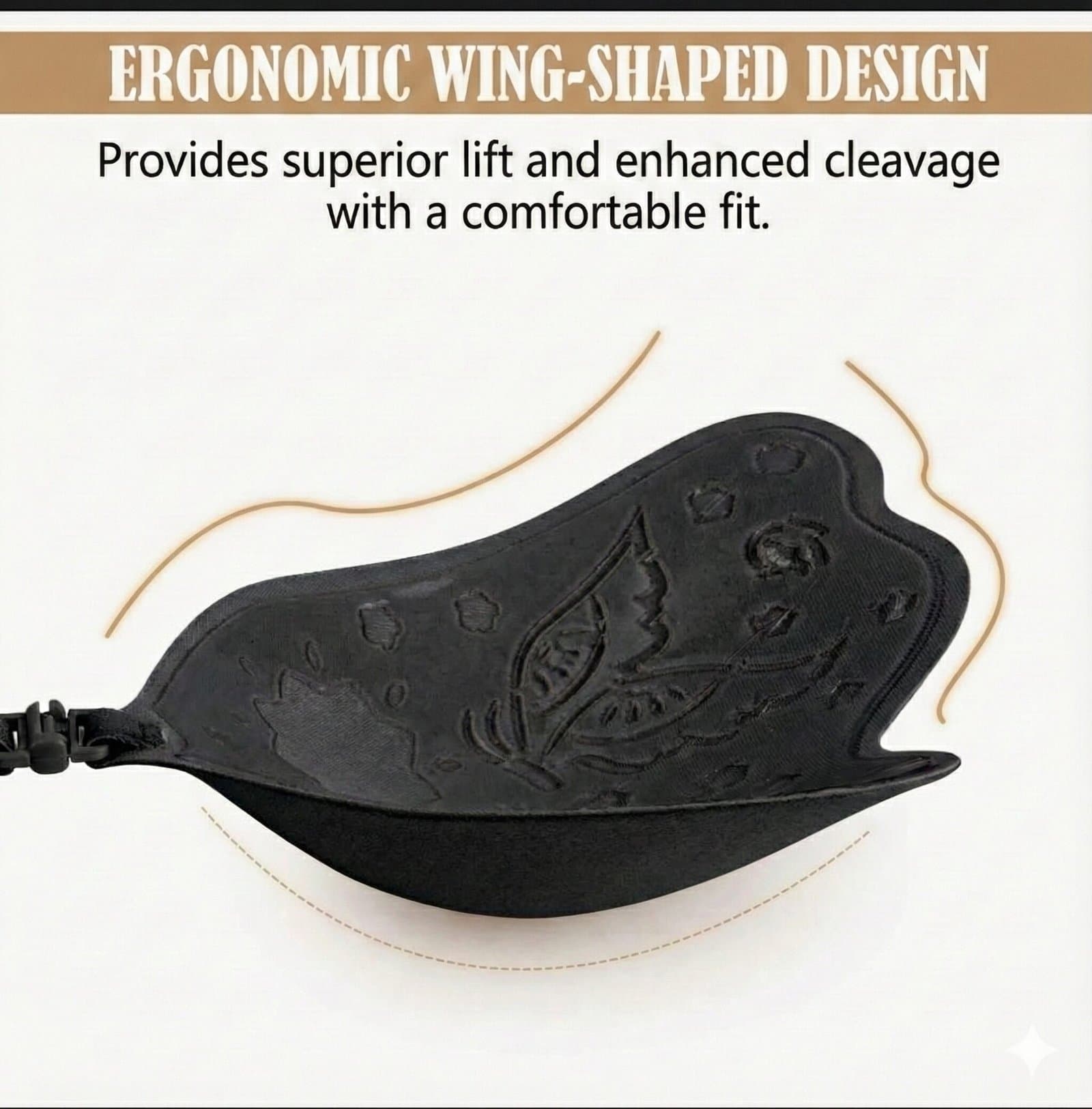 Invisible Wing-Shaped Strapless Adhesive Push-Up Bra – Black — image 2
