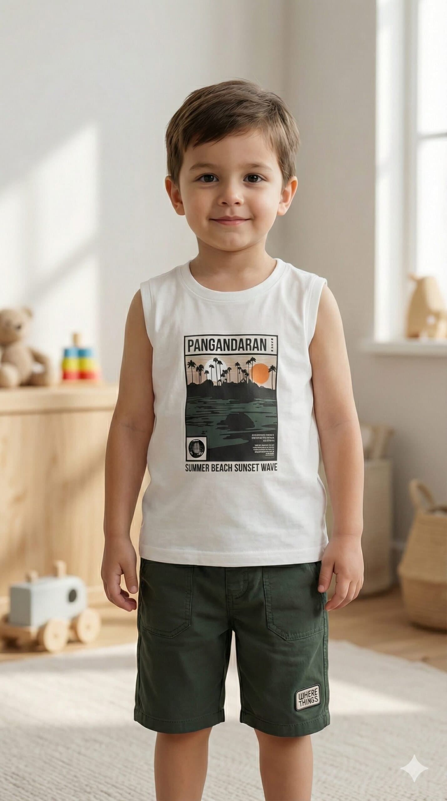 The 'Summer Explorer' Graphic 3-Piece Set – White & Olive — image 2