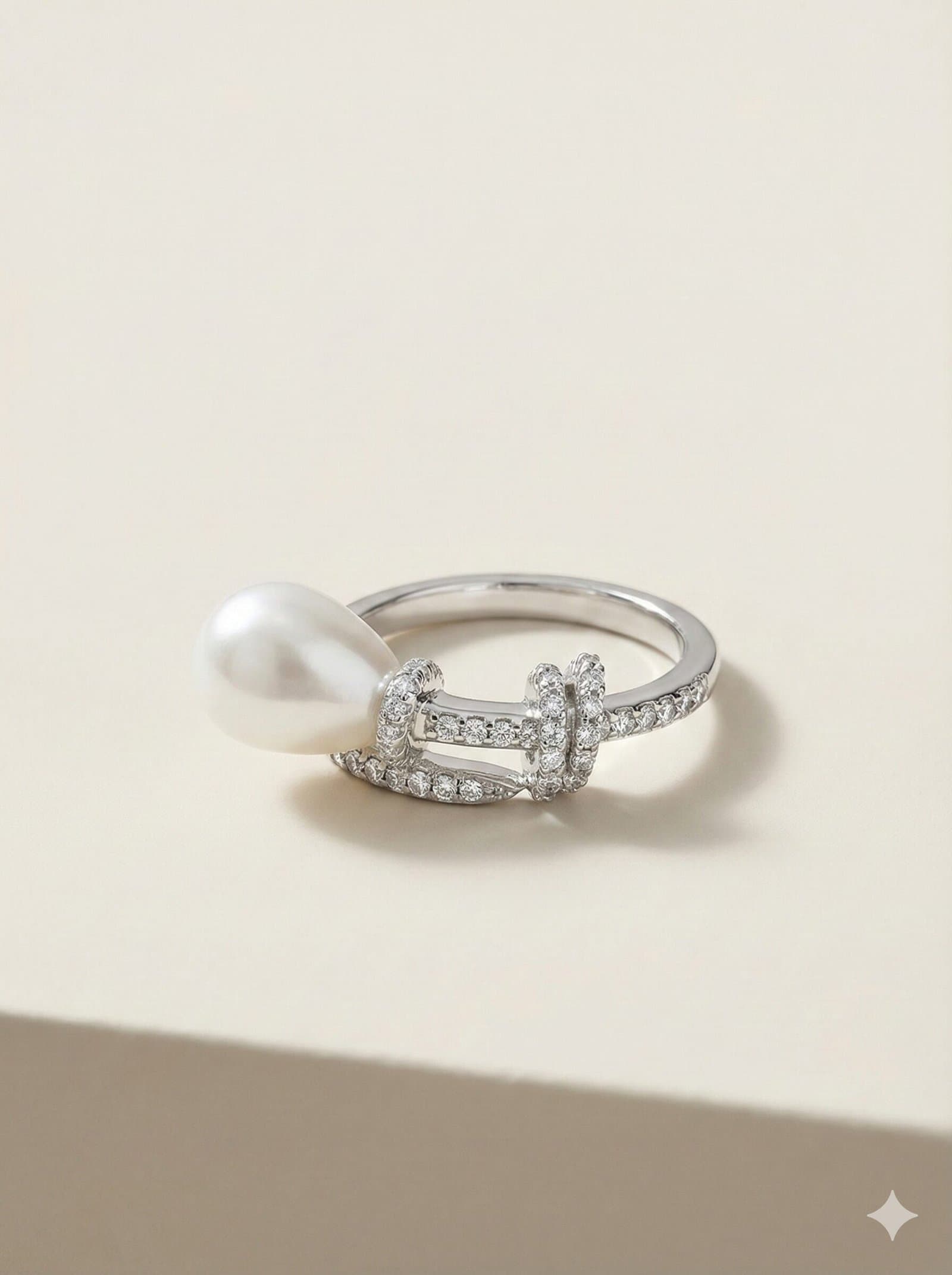 Pear-Shaped Pearl and Pavé Stone Bypass Ring in Silver-Tone Finish — image 2