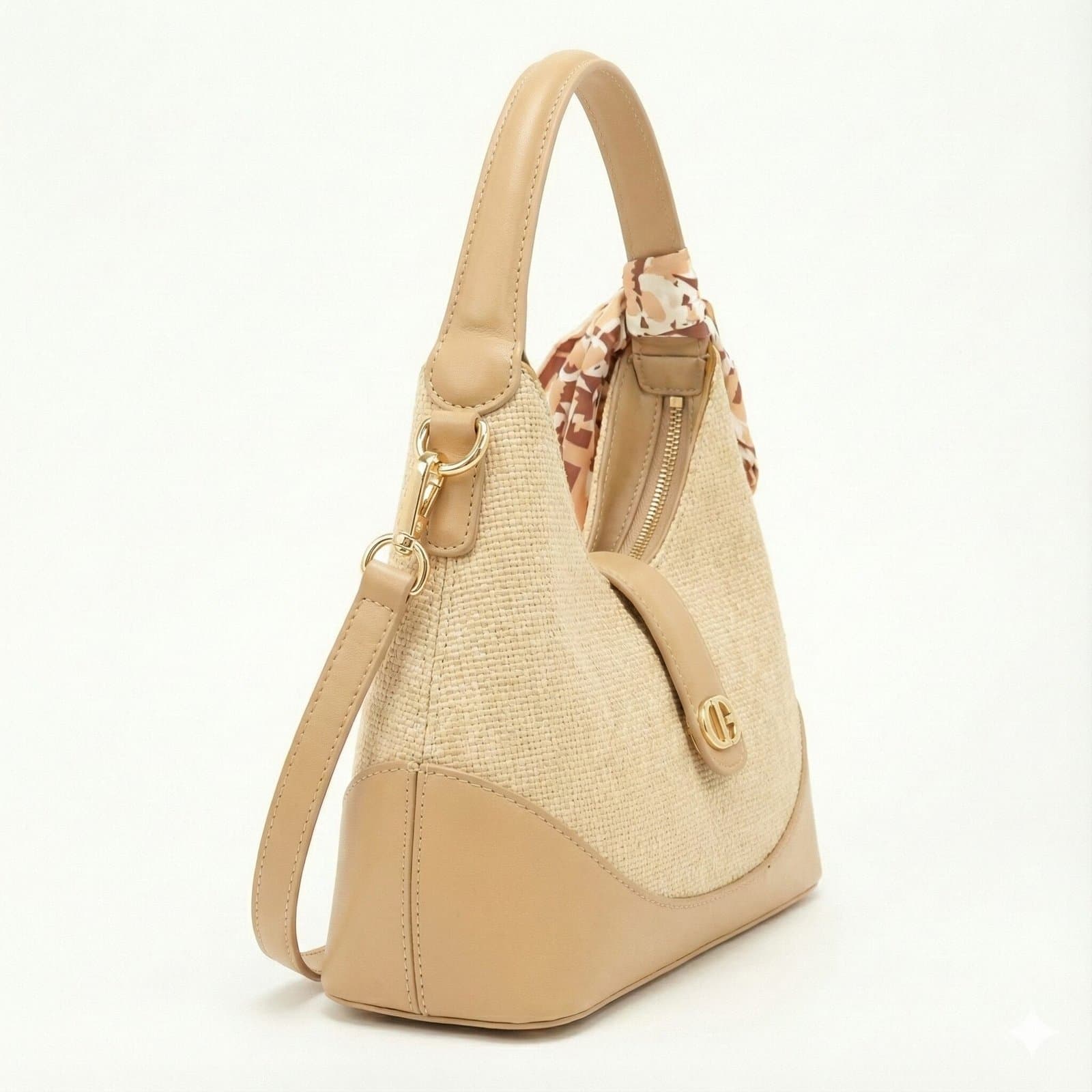 The Scarf-Accented Textured Hobo – Natural & Camel — image 3