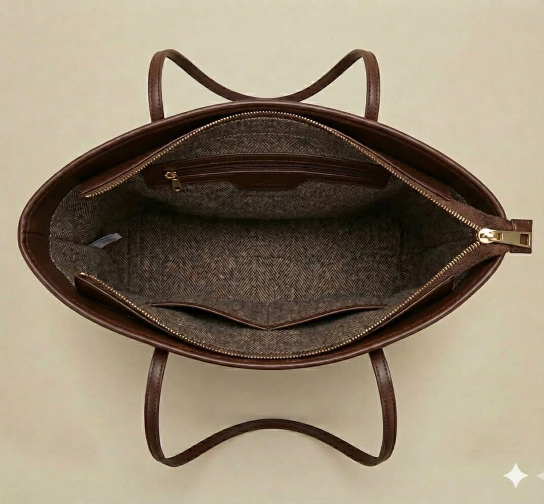 The Siena Herringbone Woven Tote Dark Chocolate — image 2