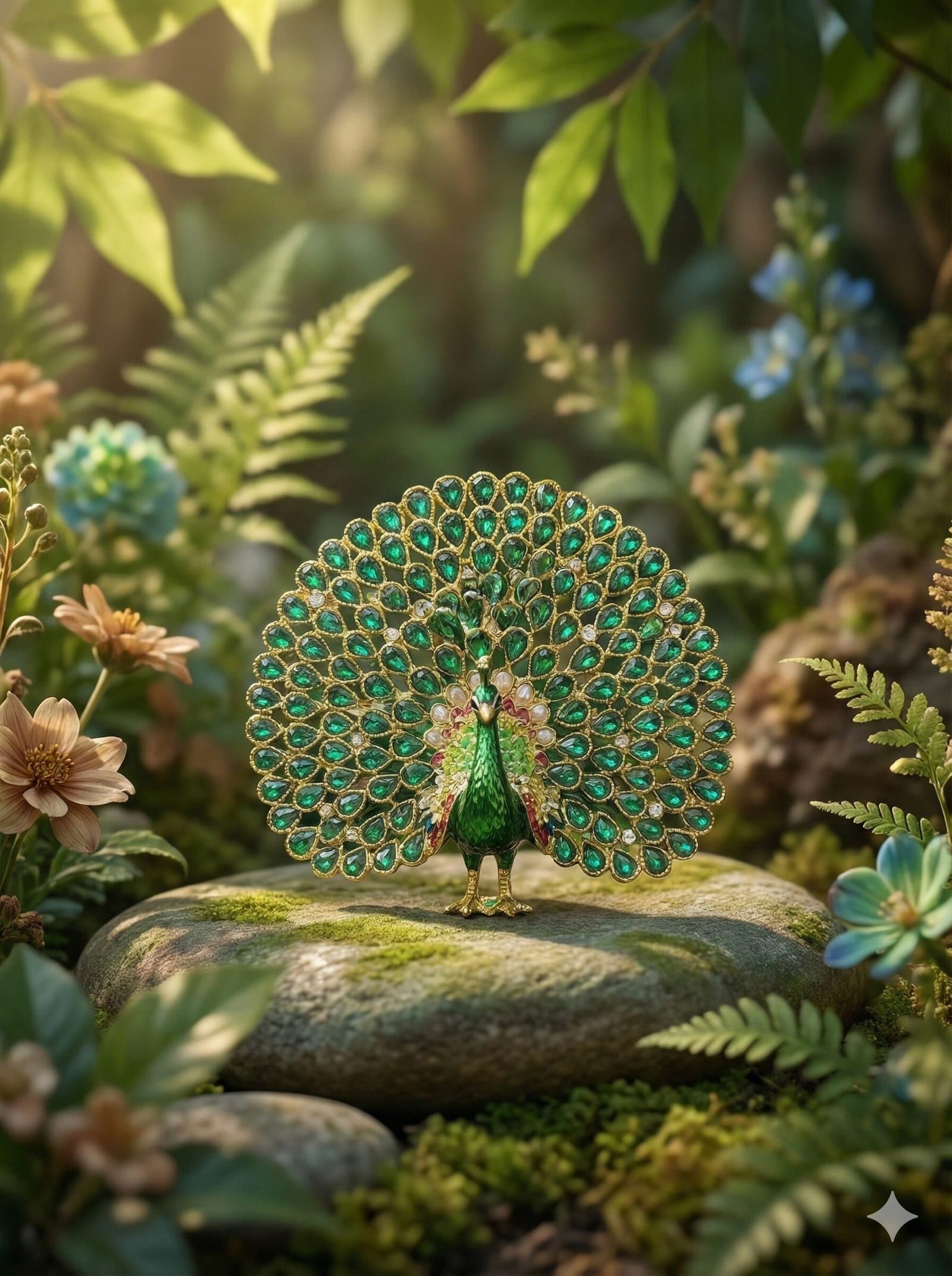 Luxury Crystal Peacock Statue – Ornate Green & Gold Decor — image 3