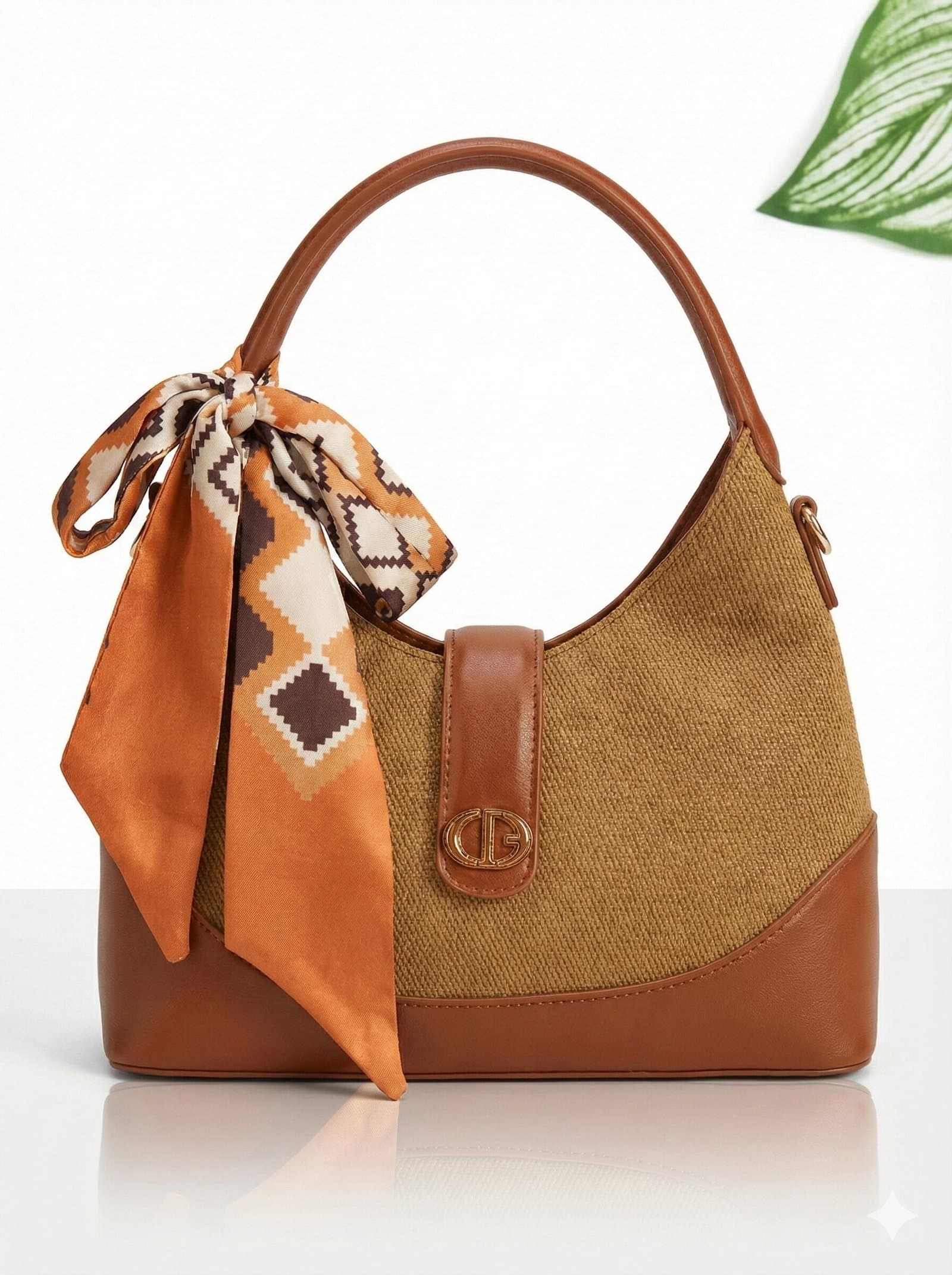 The Scarf-Accented Textured Hobo – Wheat & Cognac — image 1