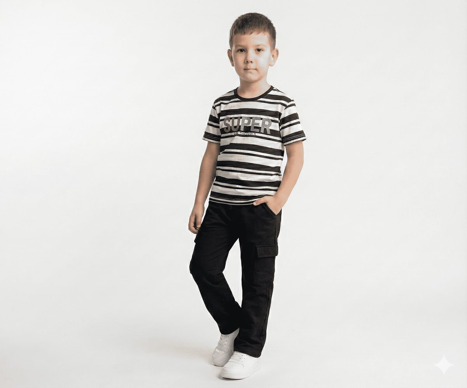 Urban Black & White Striped Tee & Cargo Pant Duo — image 3