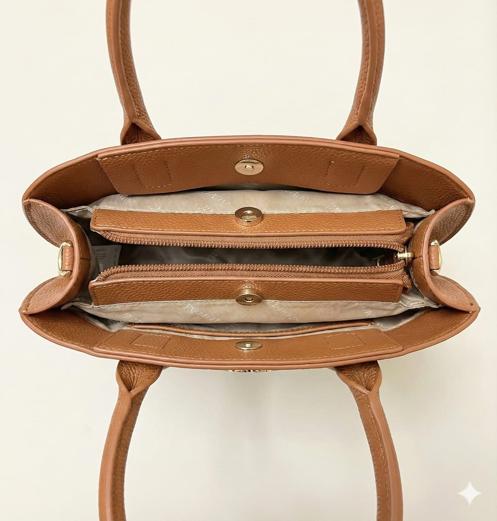 The Two-Tone Pebbled Dome Satchel – Cream & Tan — image 2