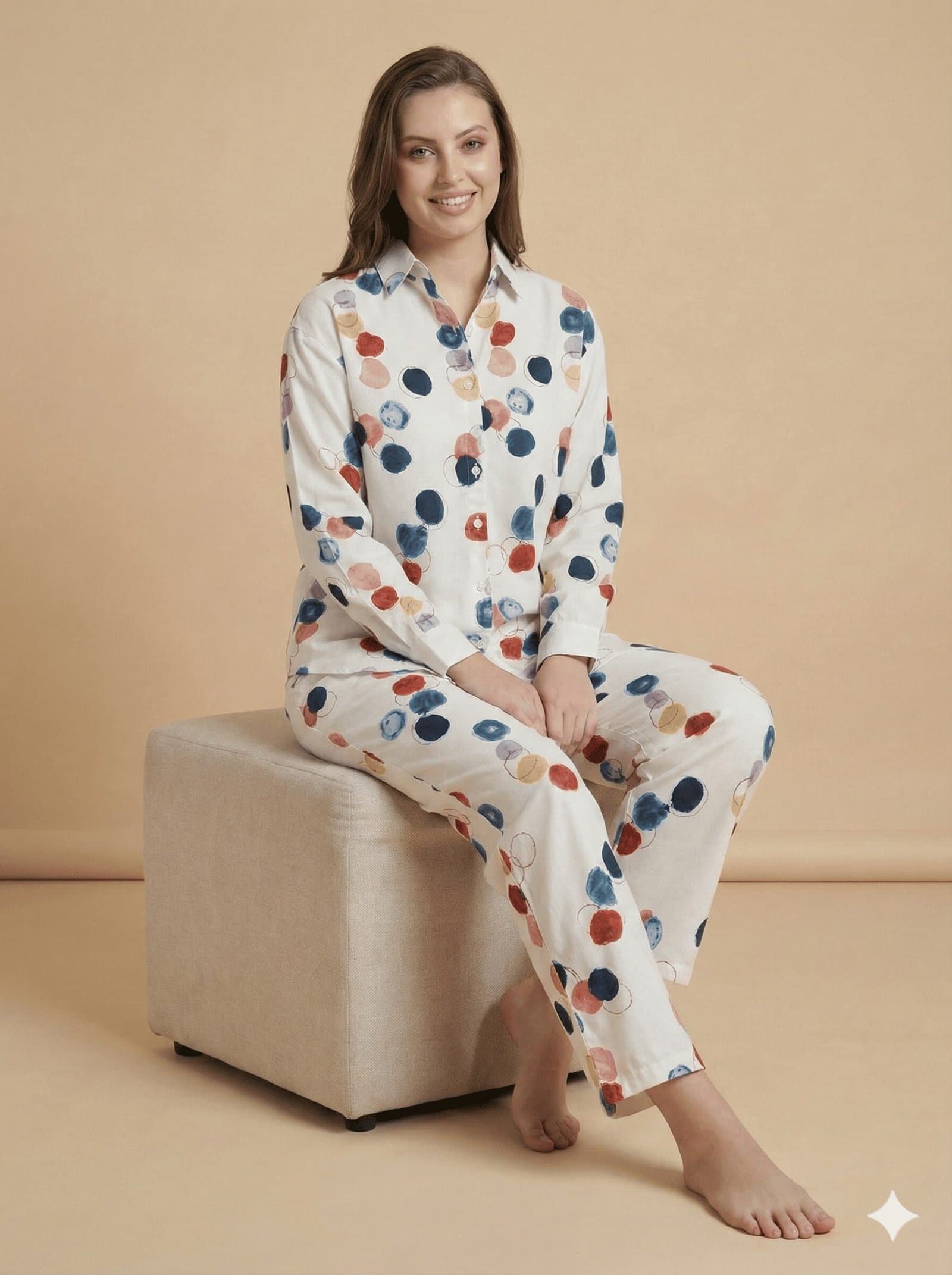 "Modern Polka" Polyester Lounge Set – White & Multi — image 4