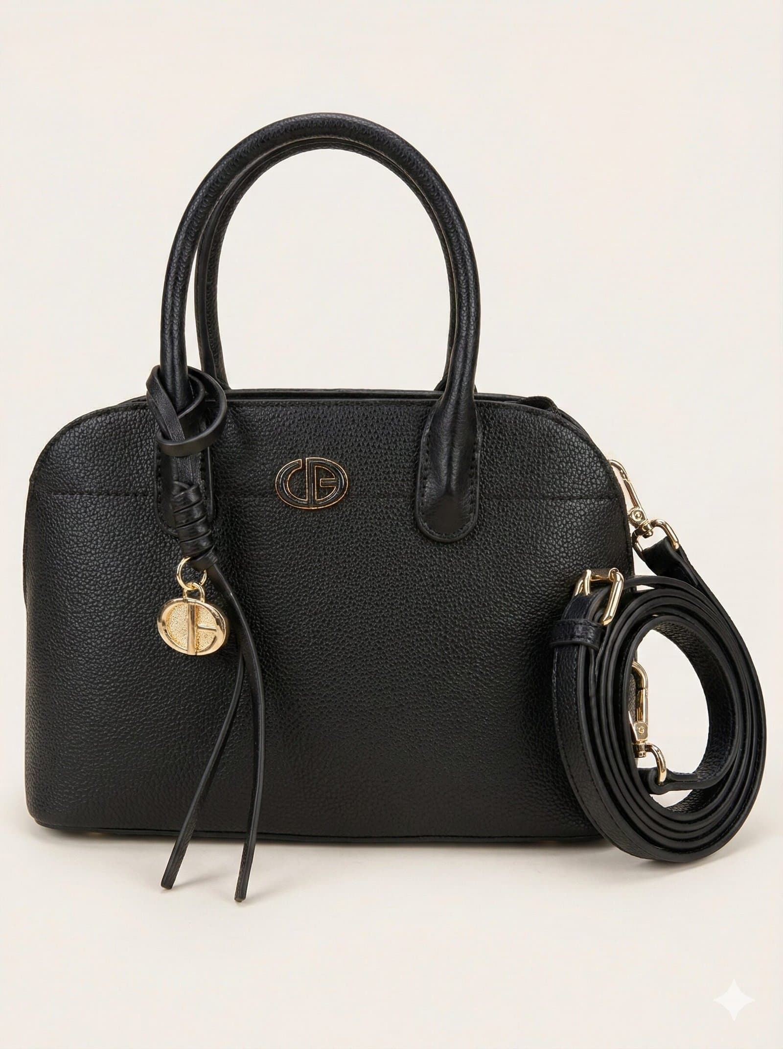 The Pebbled Dome Satchel with Charm – Classic Black — image 1