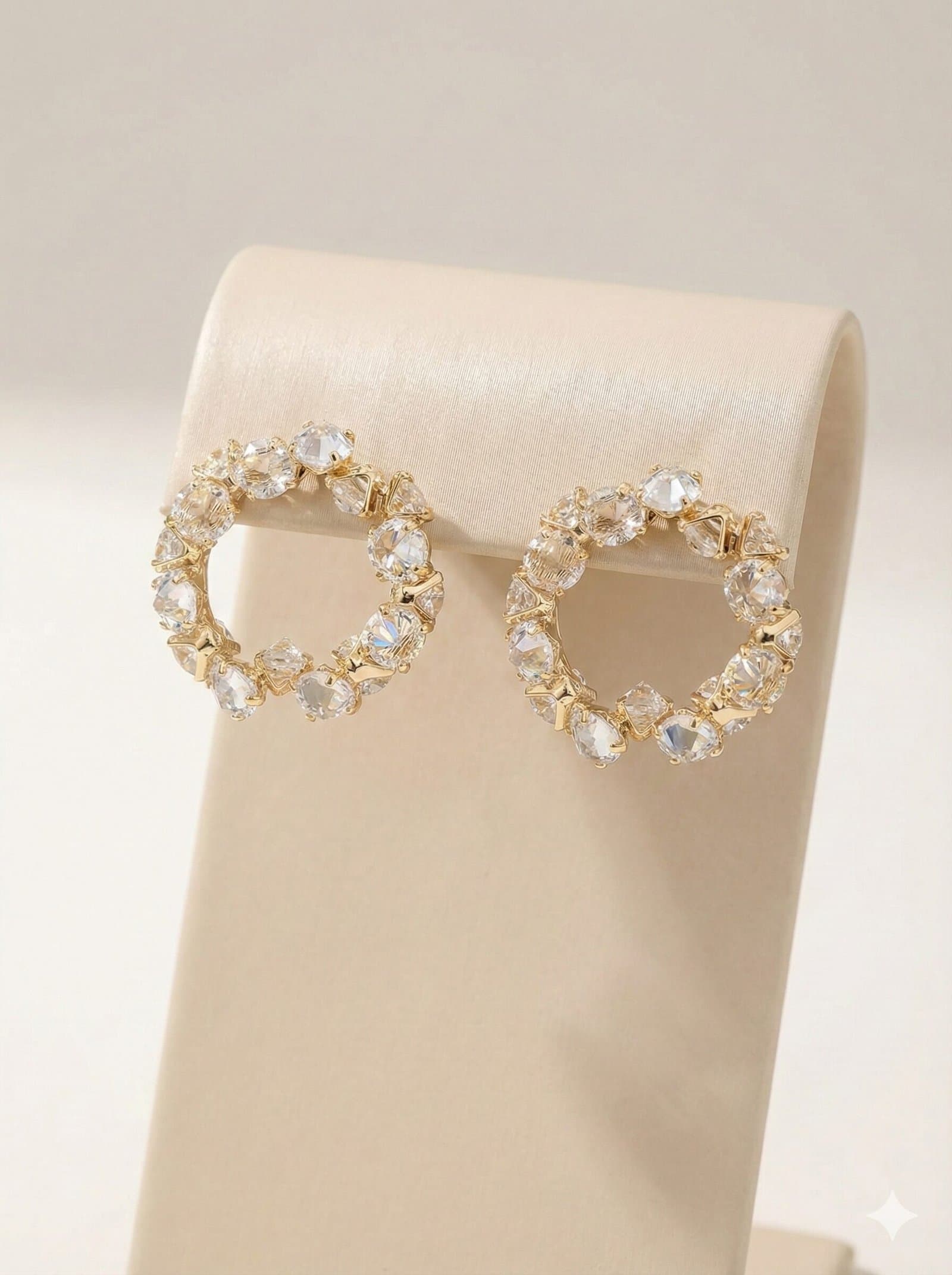 Gold-Tone Clear Stone Cluster Open Hoop Earrings — image 2