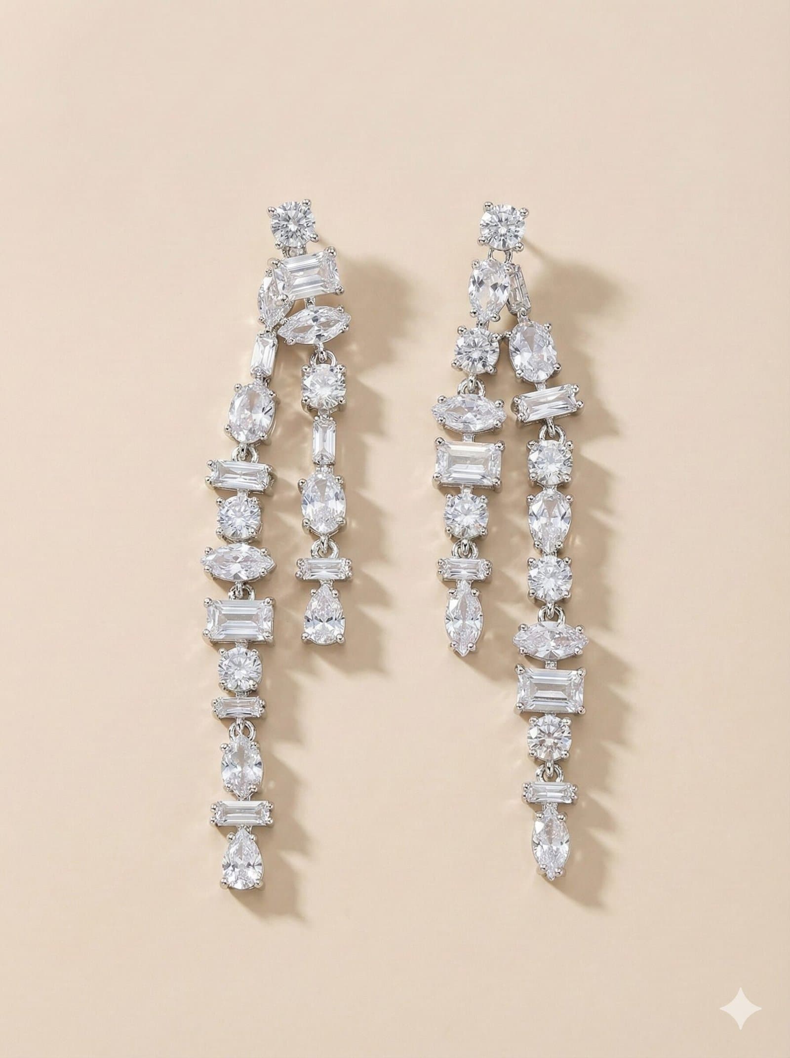 Silver-Tone Mixed-Cut Crystal Jewelry Set – Necklace, Bracelet & Double-Drop Earrings — image 7