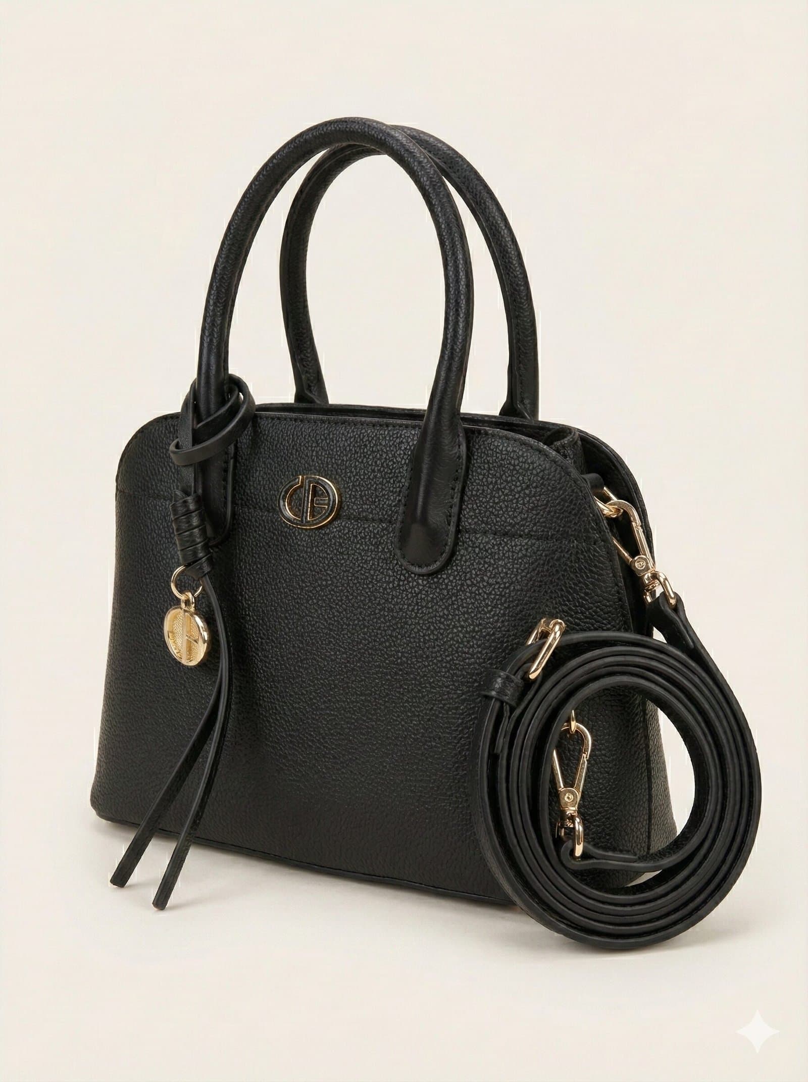 The Pebbled Dome Satchel with Charm – Classic Black — image 4