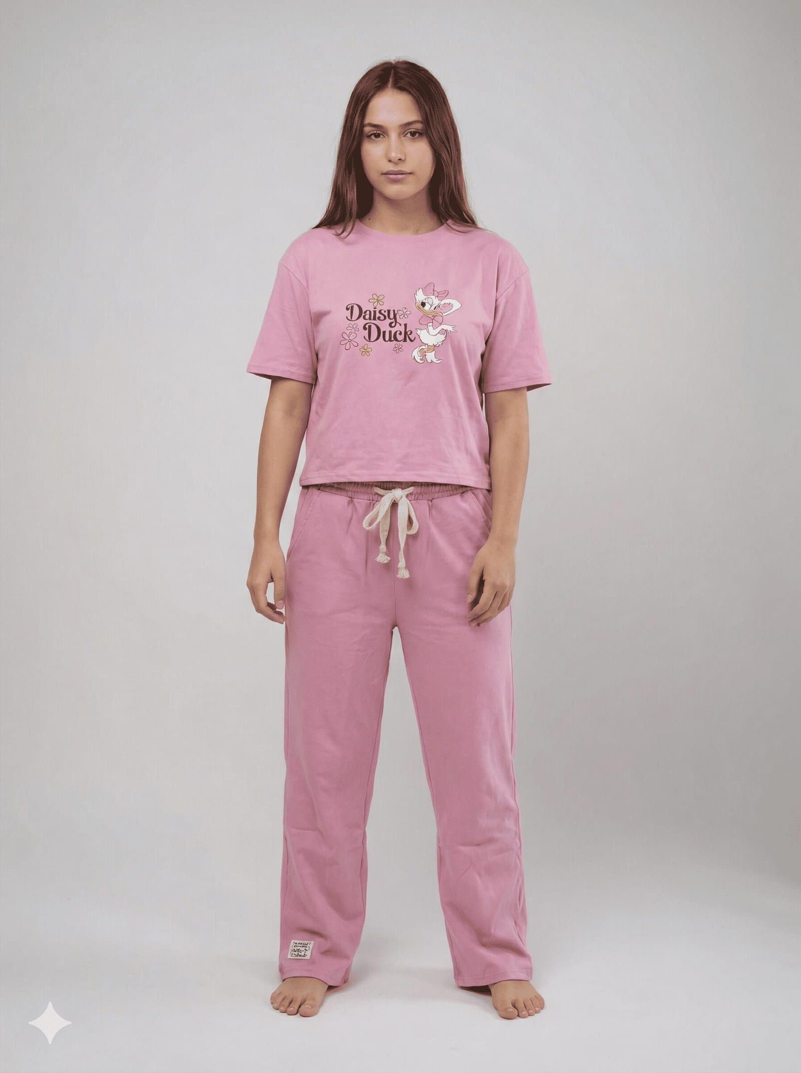 Women's Relaxed Fit "Daisy" Tee & Trouser Duo PINK Color — image 3