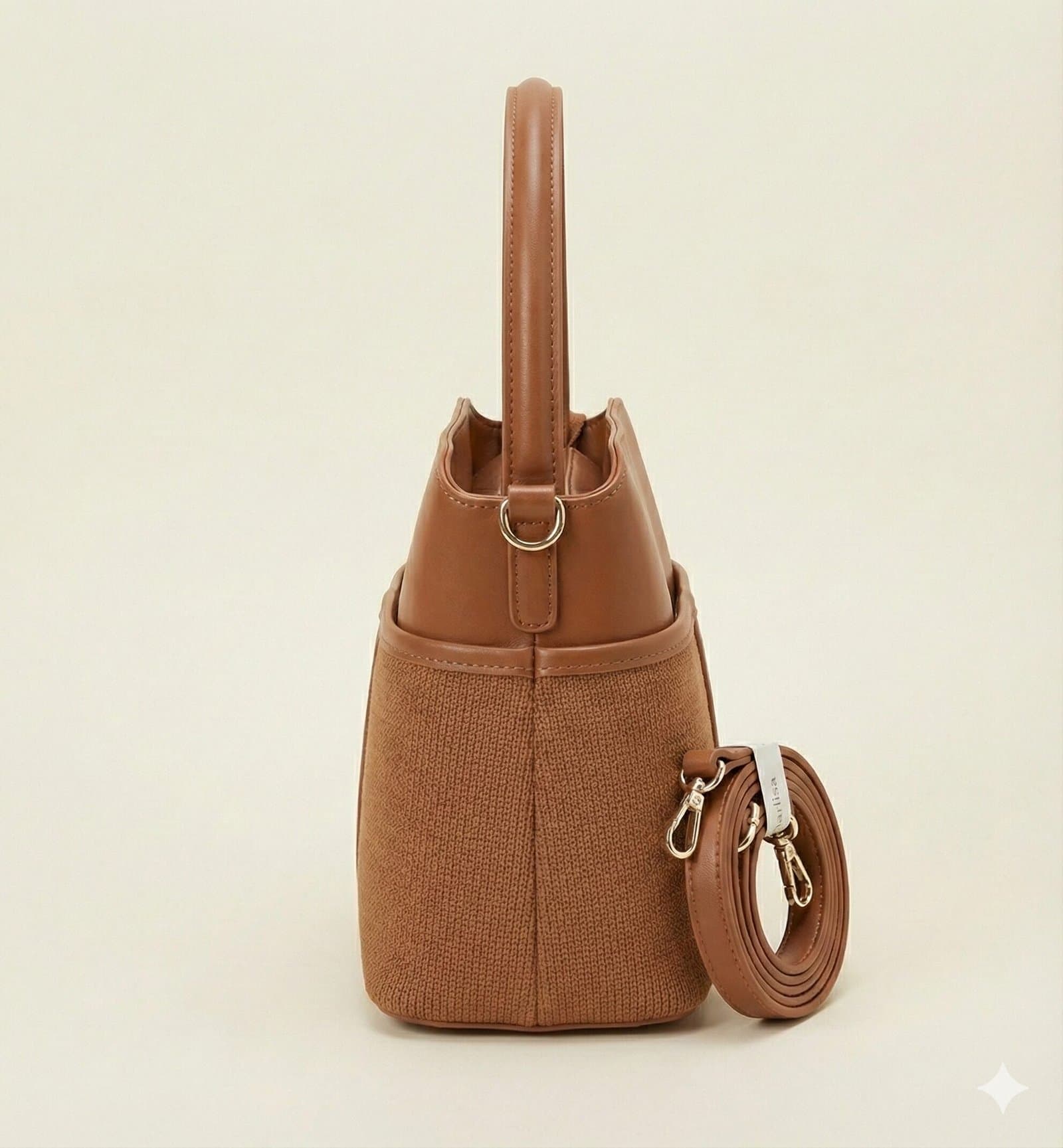 The Two-Tone Textured Satchel – Cognac Brown — image 2