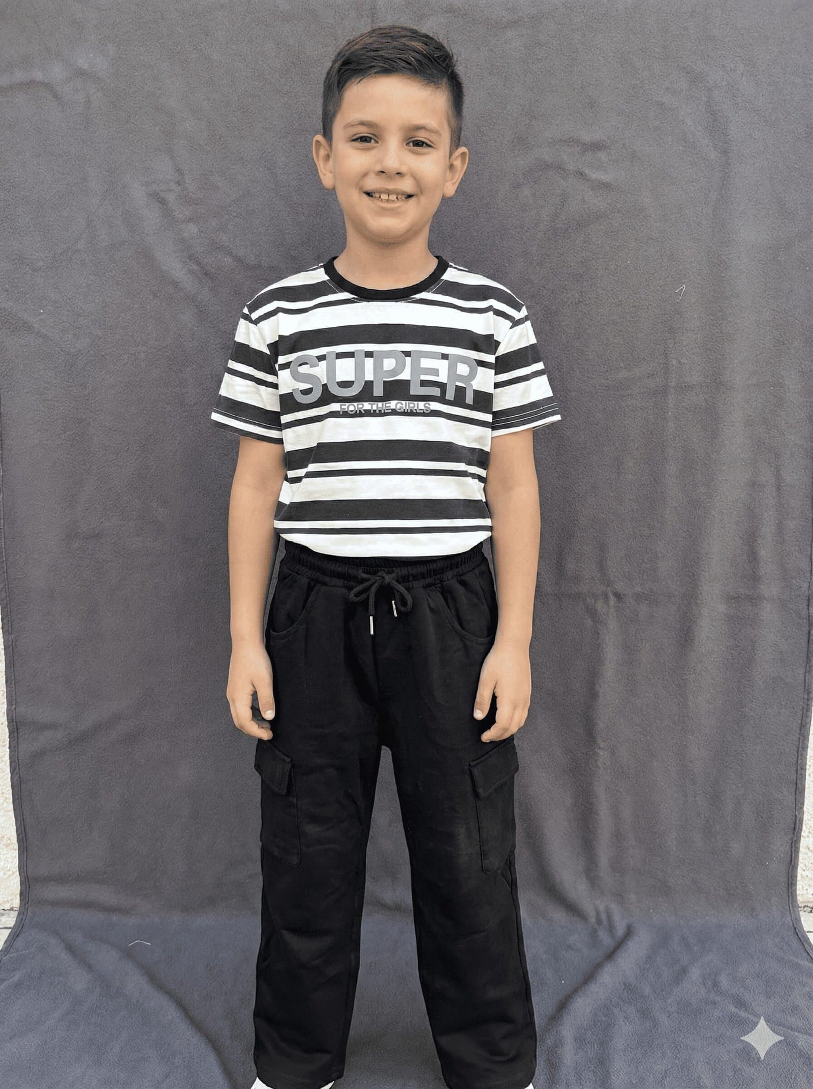 Urban Black & White Striped Tee & Cargo Pant Duo — image 4