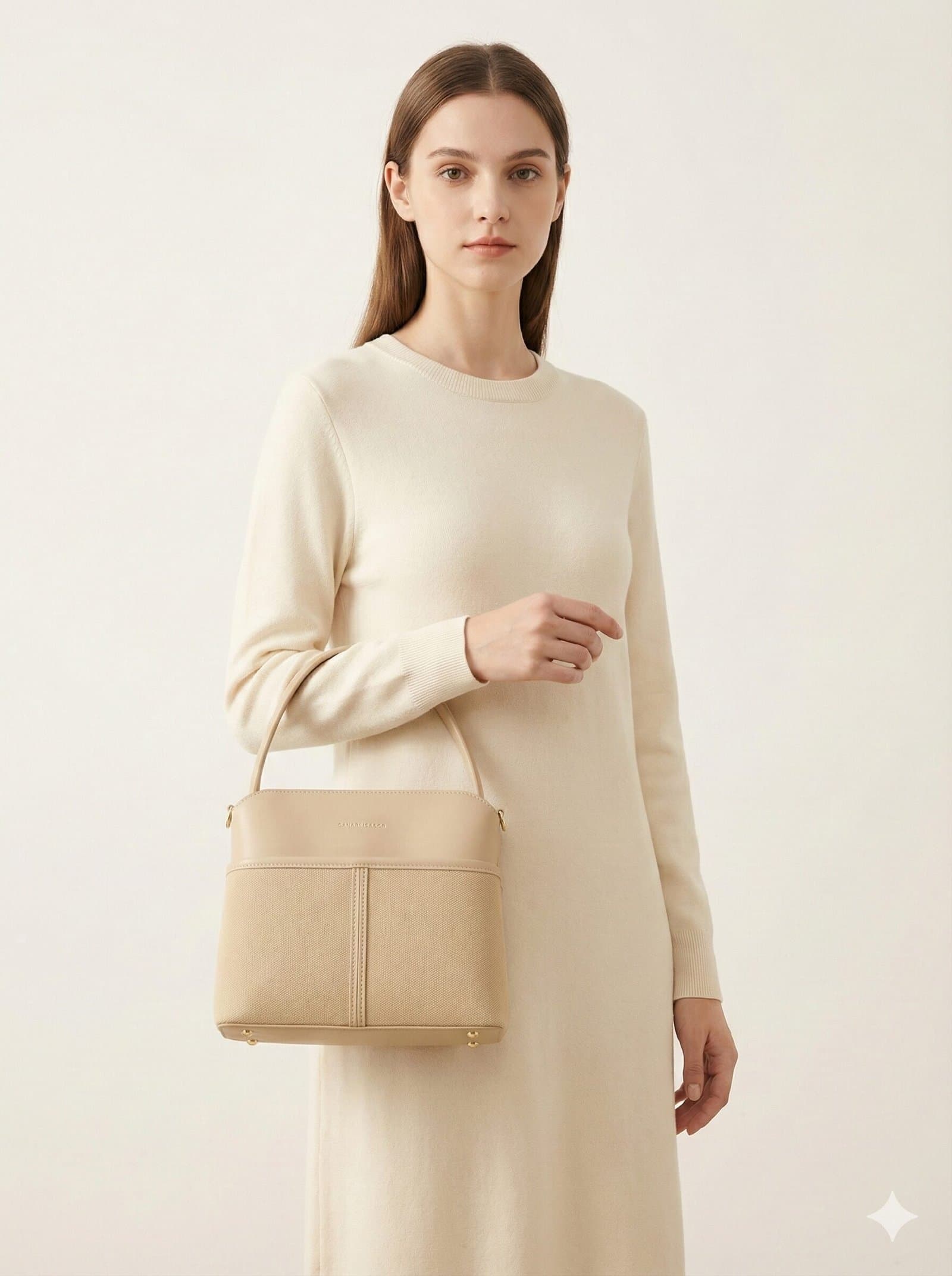 The Two-Tone Canvas & Leatherette Satchel – Sand Beige — image 3