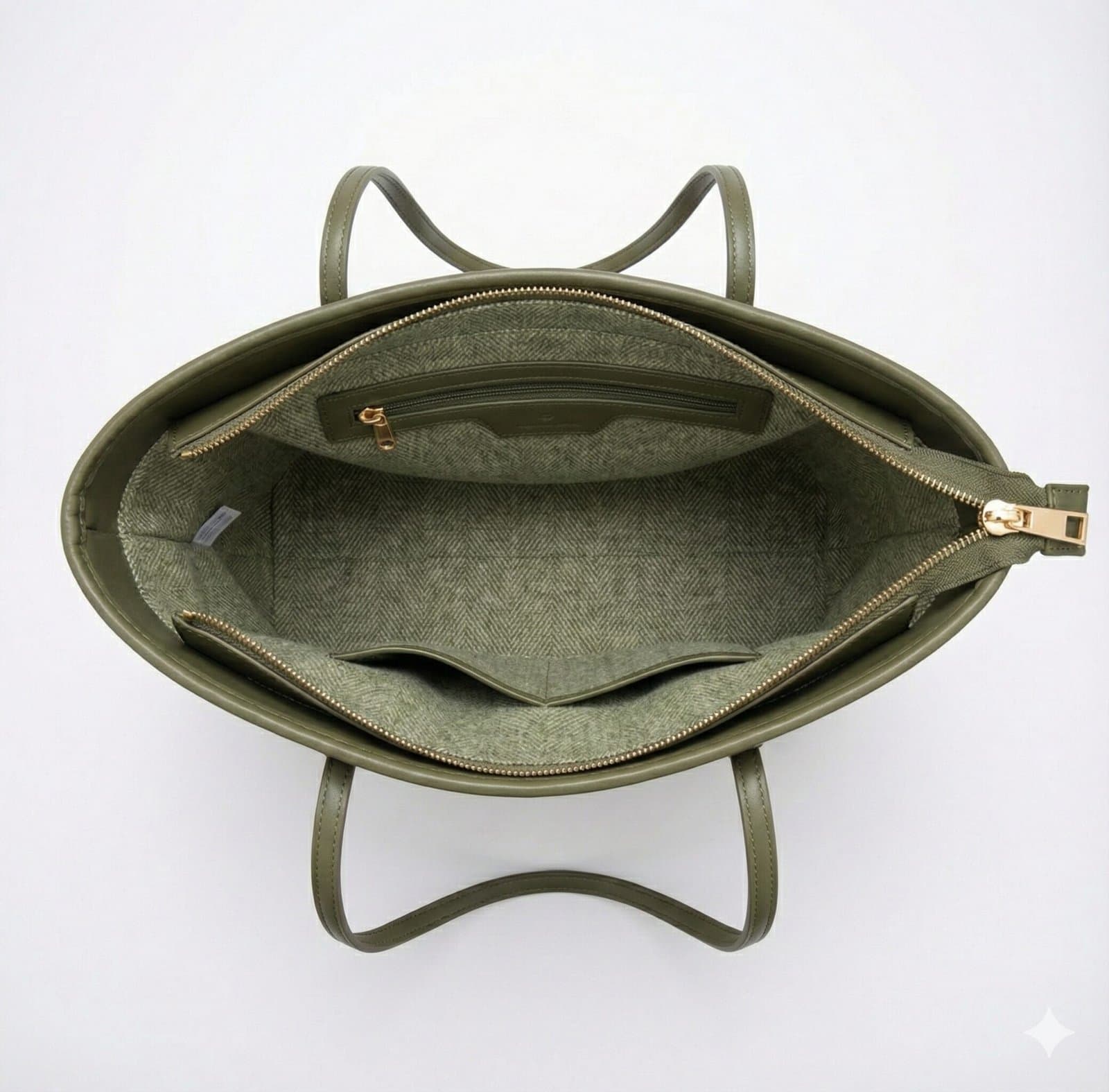 The Siena Herringbone Woven Tote Olive Green — image 3