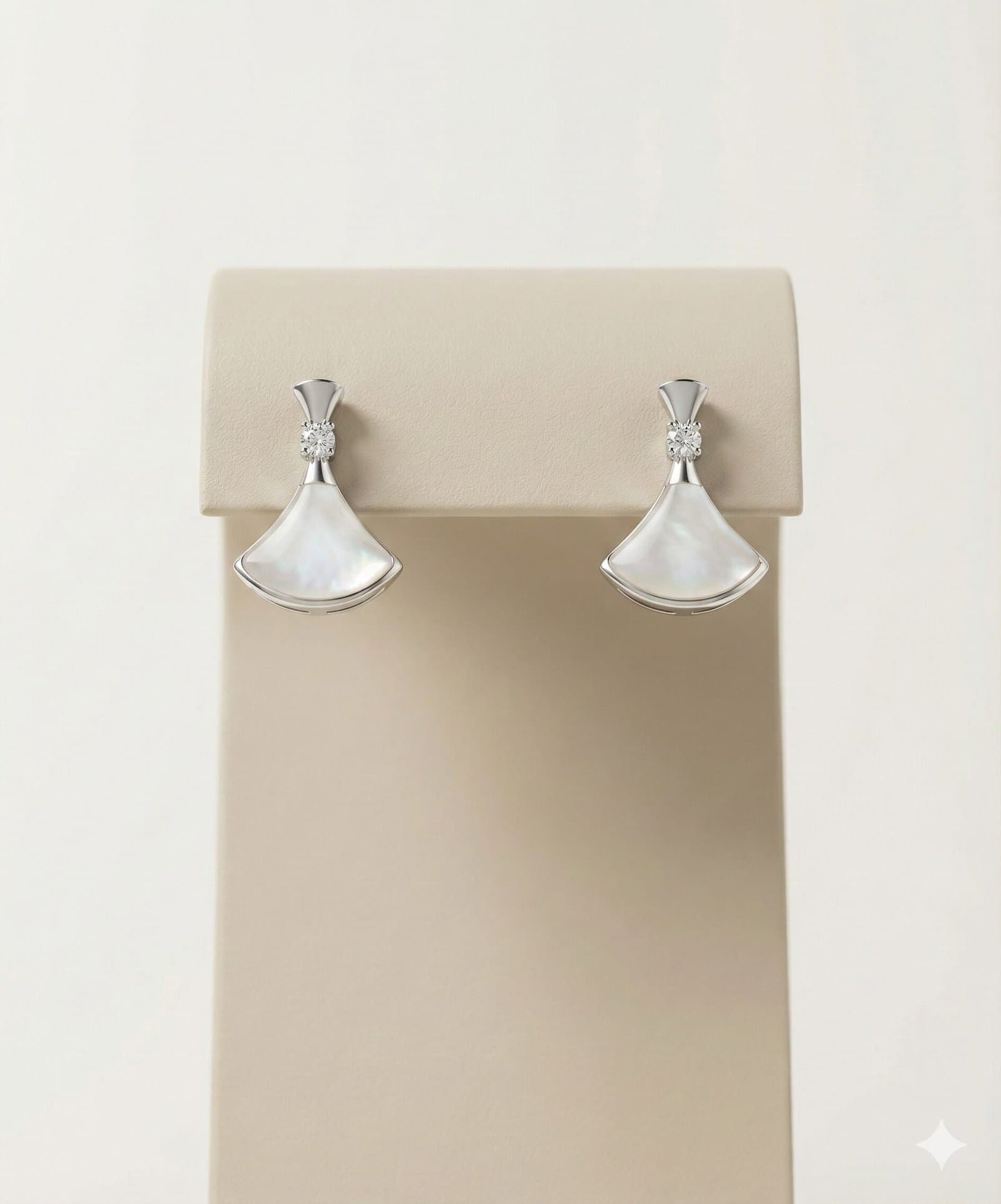 Silver-Tone Fan Pendant Necklace and Earrings Jewelry Set with White Pearlescent Inlay and Crystal Accents — image 3