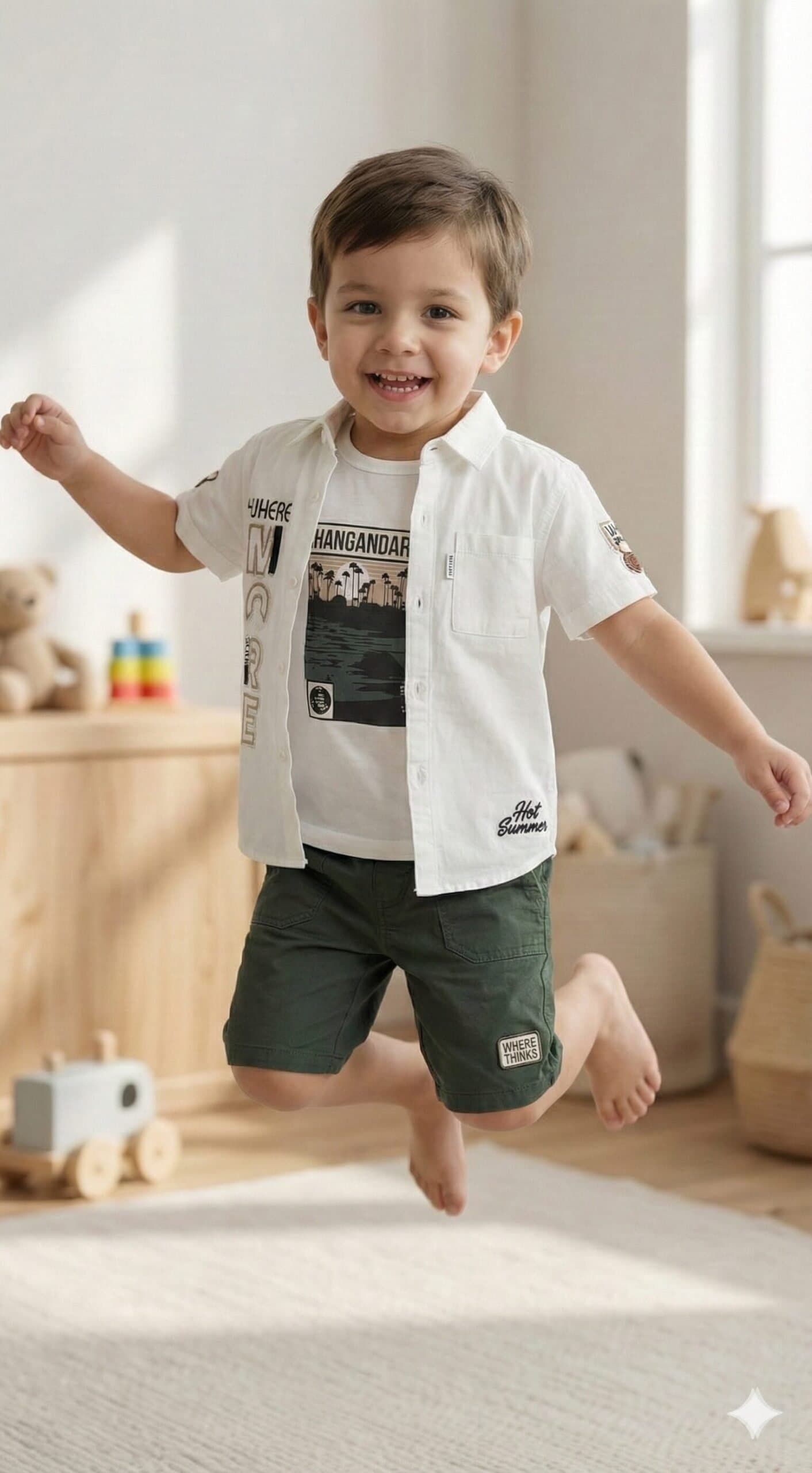 The 'Summer Explorer' Graphic 3-Piece Set – White & Olive — image 1