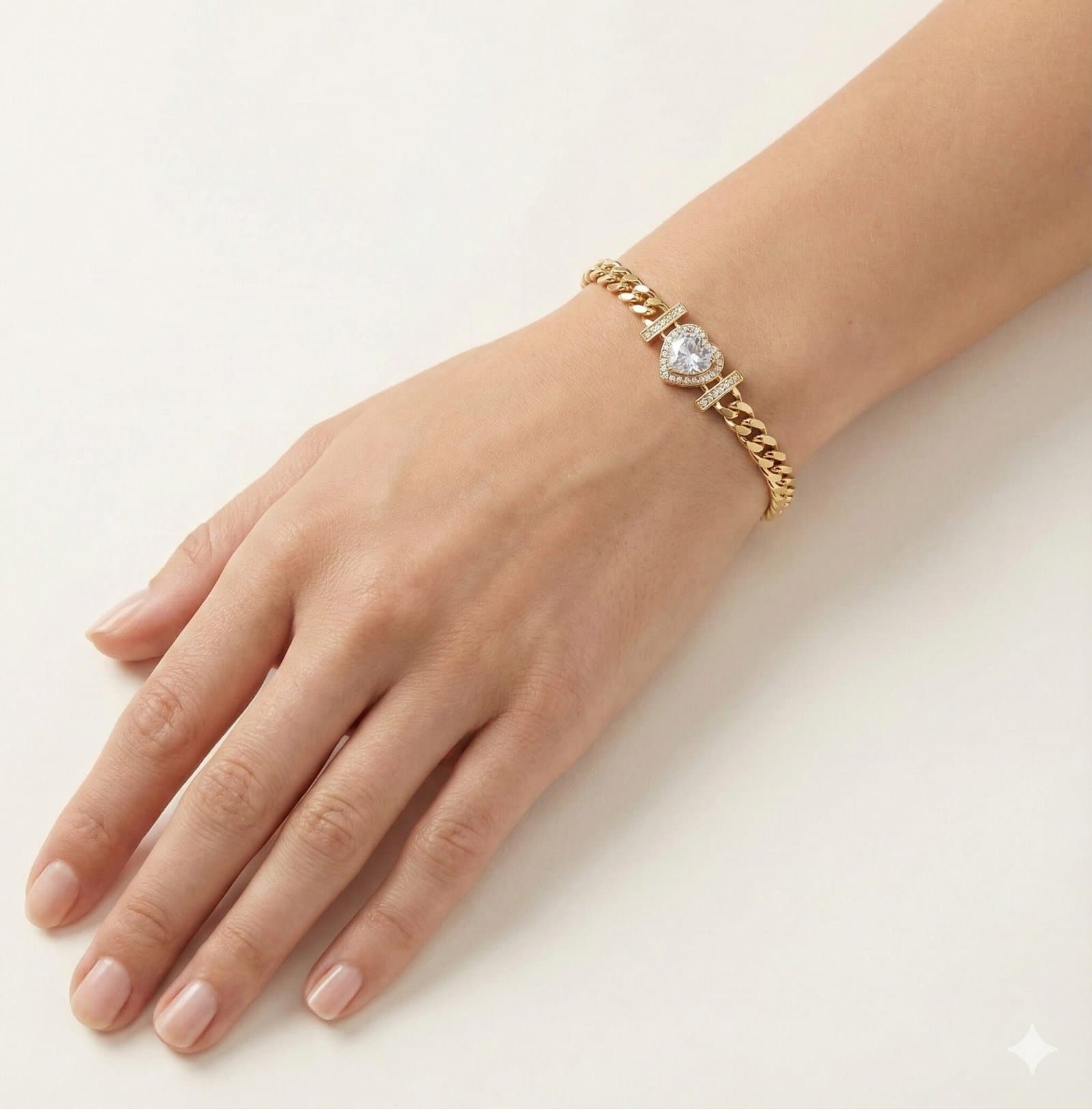 Gold-Tone Cuban Link Bracelet with Pave Crystal Heart Centerpiece — image 4