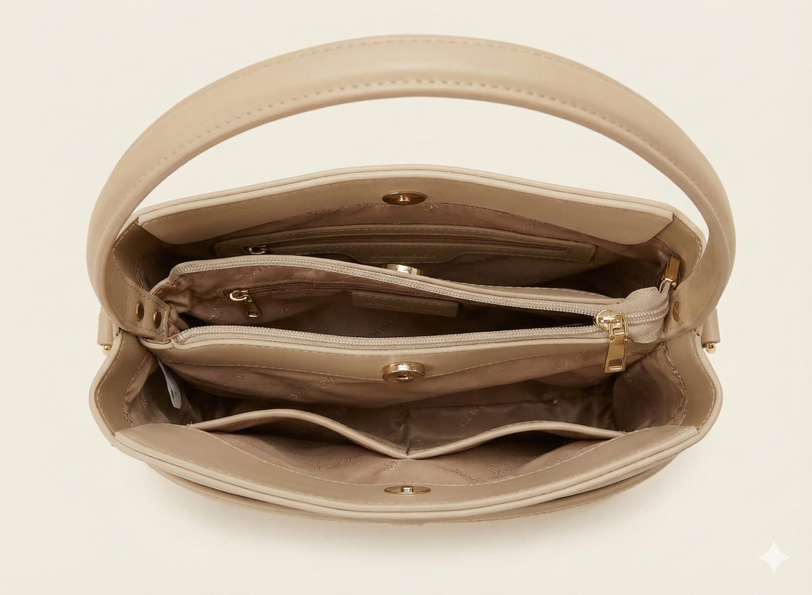 The Two-Tone Canvas & Leatherette Satchel – Sand Beige — image 4