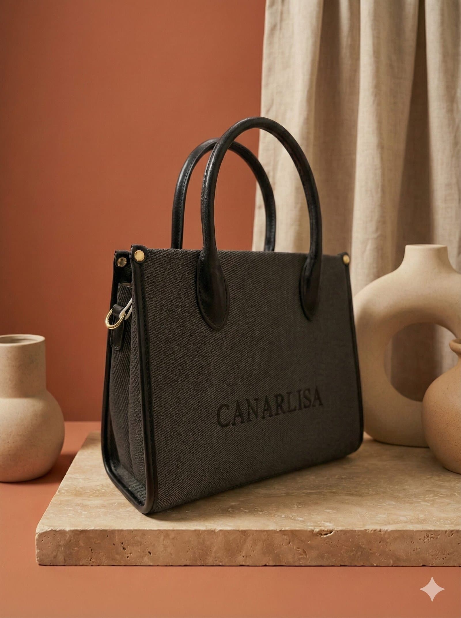 Canarlisa Signature Structured Canvas Tote Bag – Charcoal Black — image 4