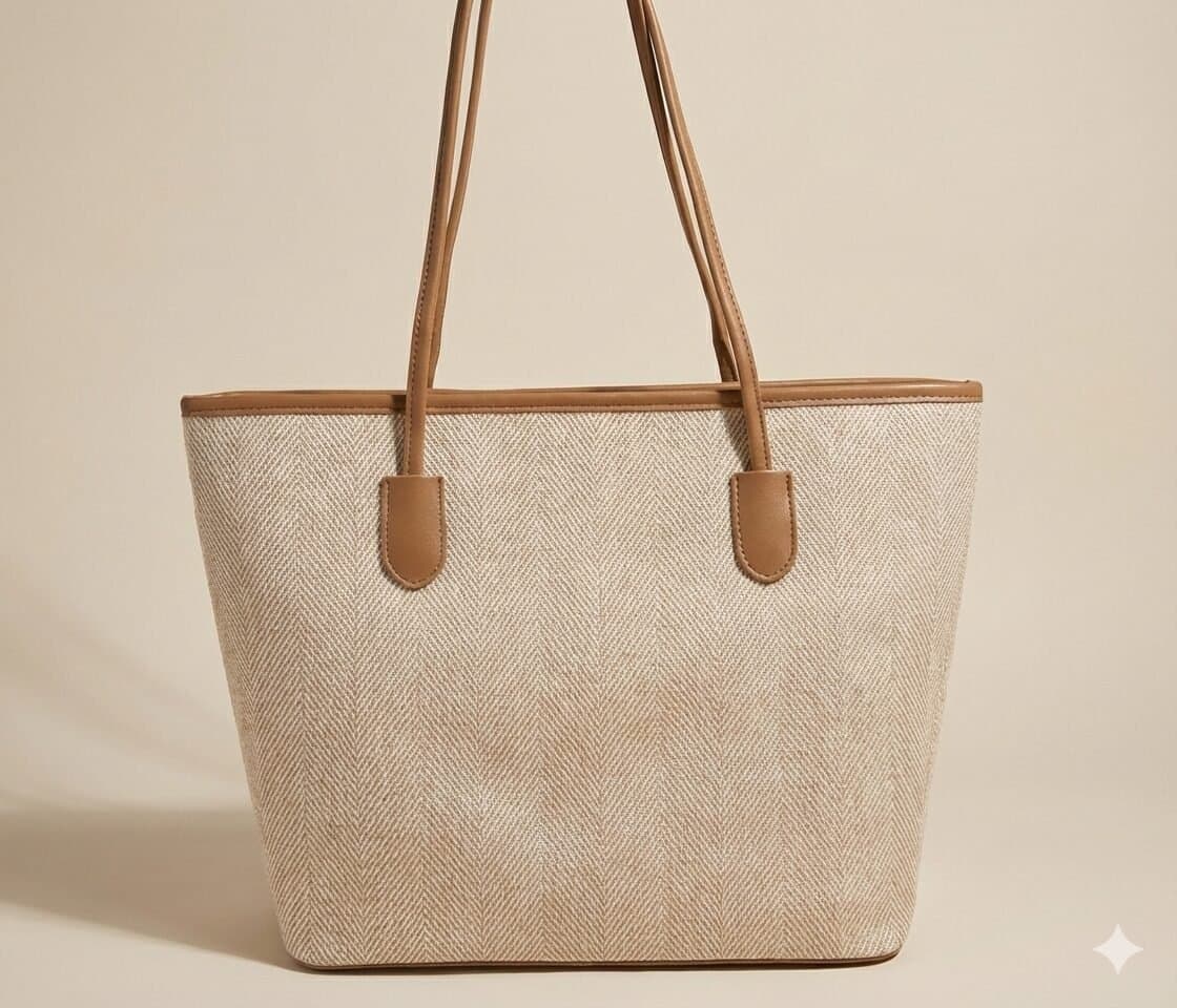 The Siena Herringbone Woven Tote Tan — image 5