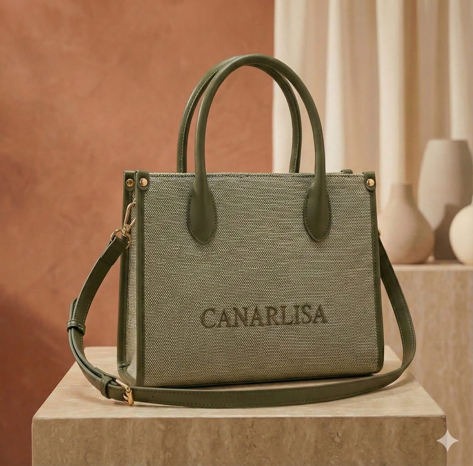 Canarlisa Structured Canvas Tote Bag – Olive Green — image 1