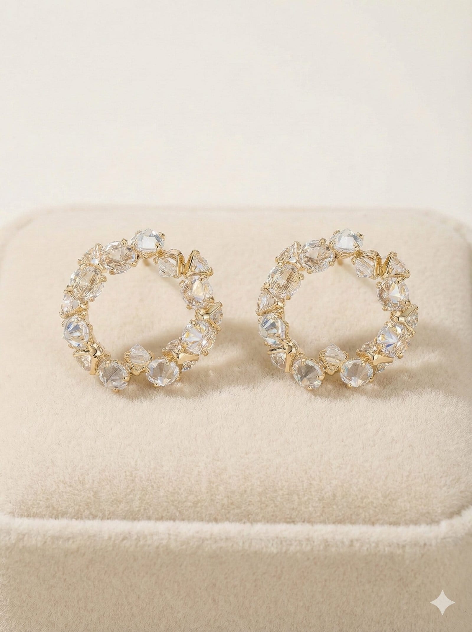 Gold-Tone Clear Stone Cluster Open Hoop Earrings
