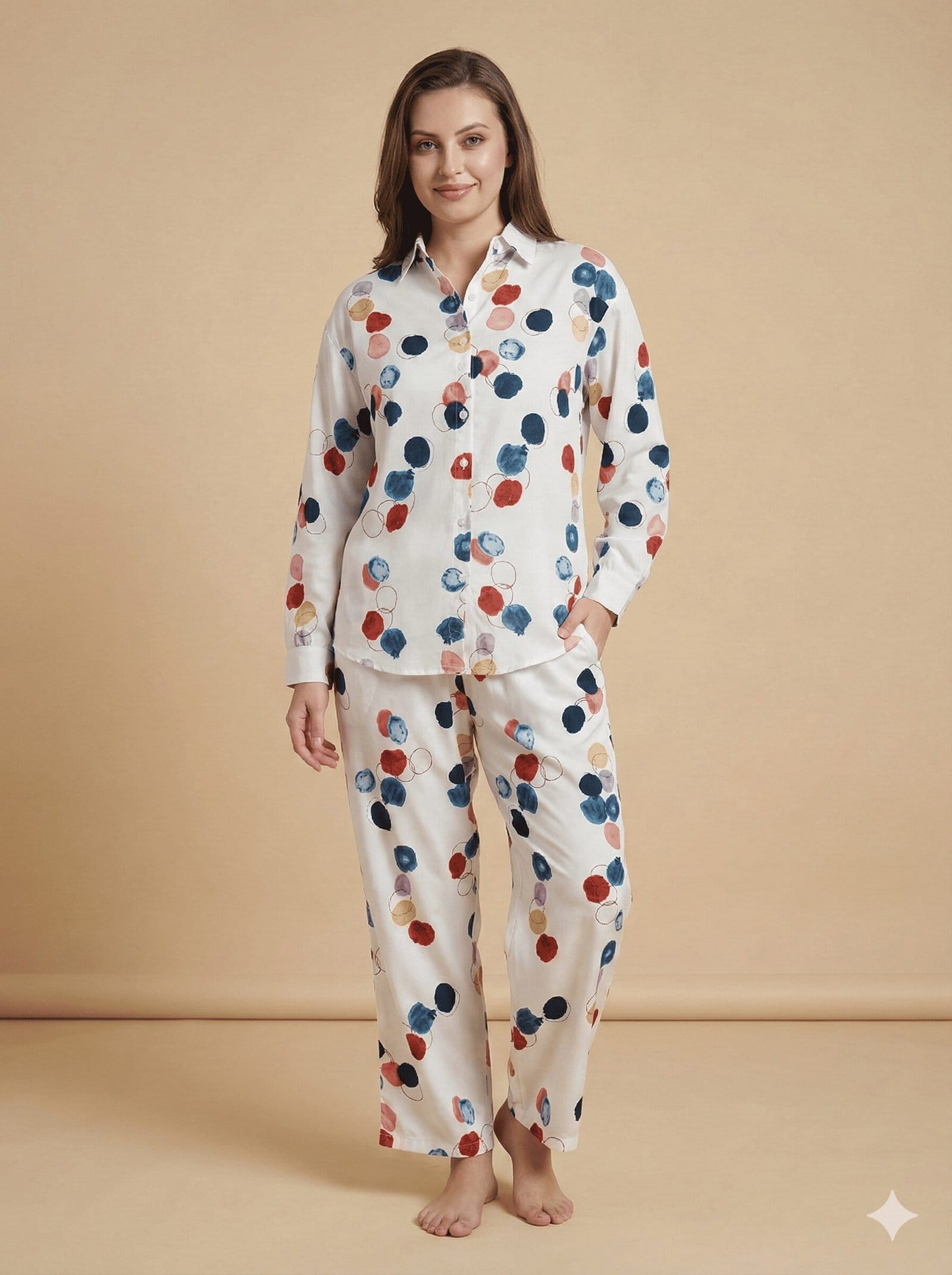 "Modern Polka" Polyester Lounge Set – White & Multi