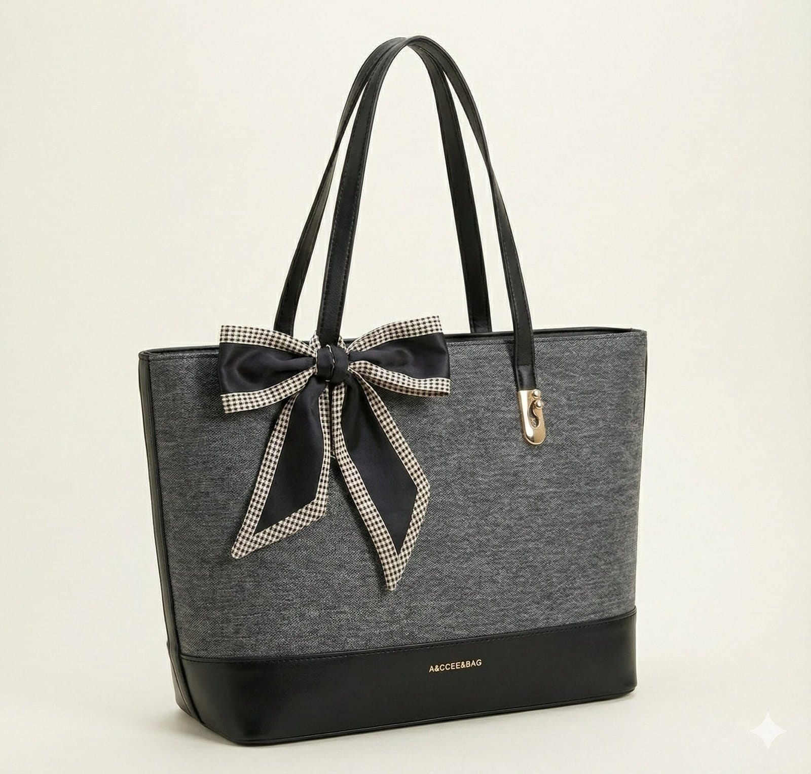 The Scarf-Accented Woven Tote – Charcoal & Black