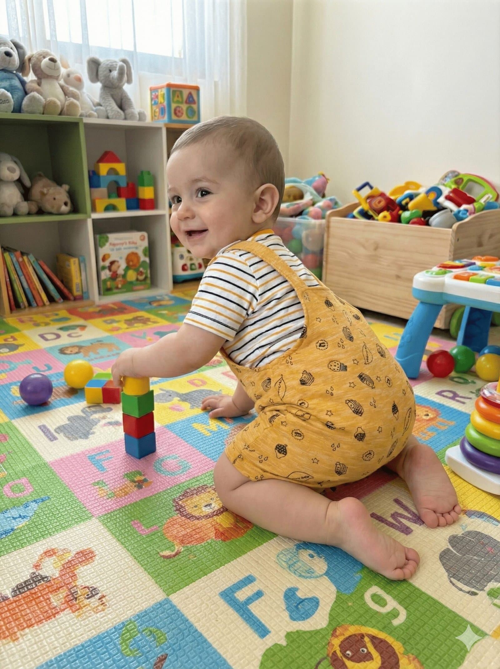 SPICE KIDS BABY Yellow Bear Shortalls & Striped Tee Set — image 2