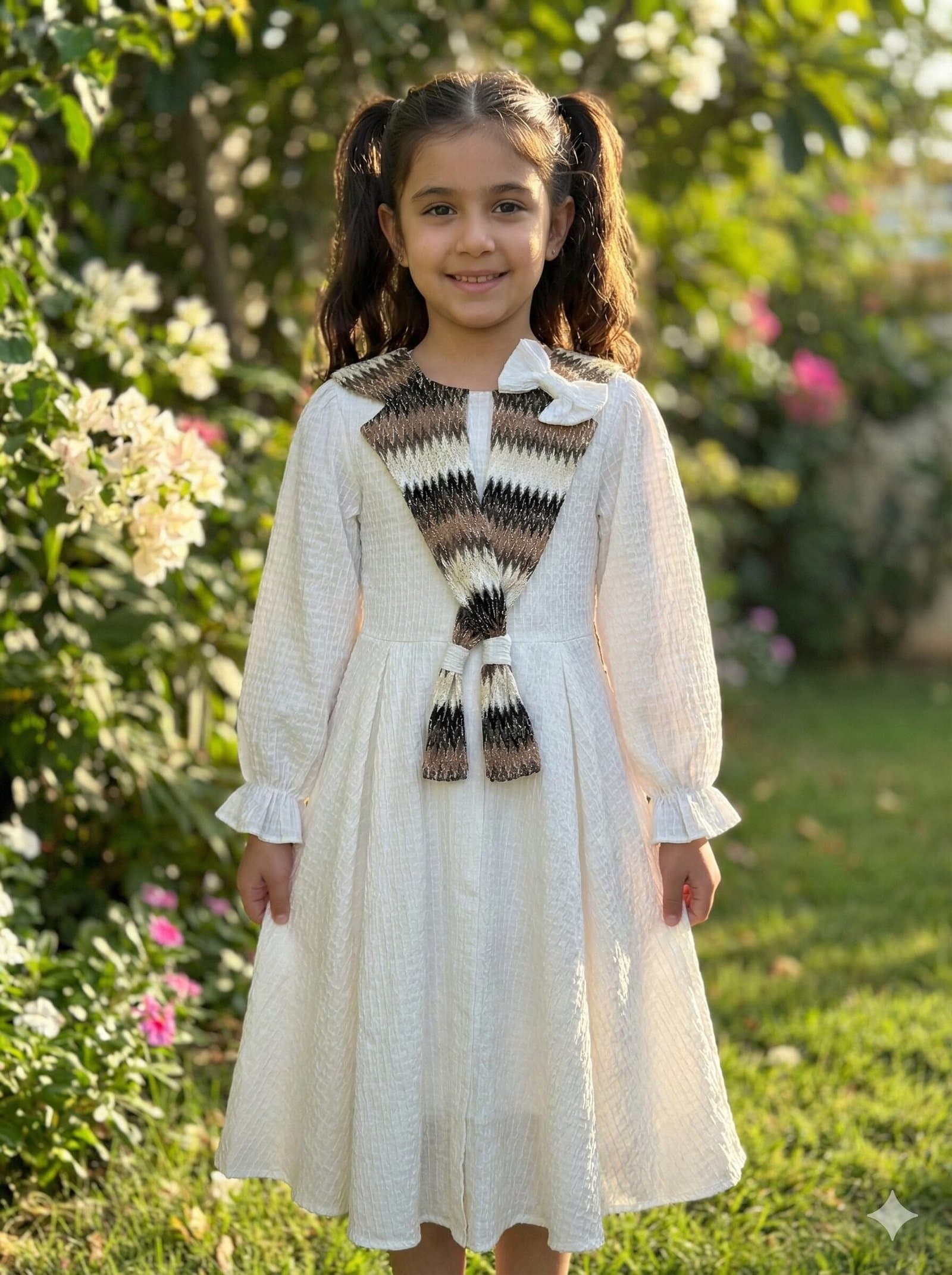 The Chevron Knit Sailor Dress – Ivory & Earth Tones — image 2