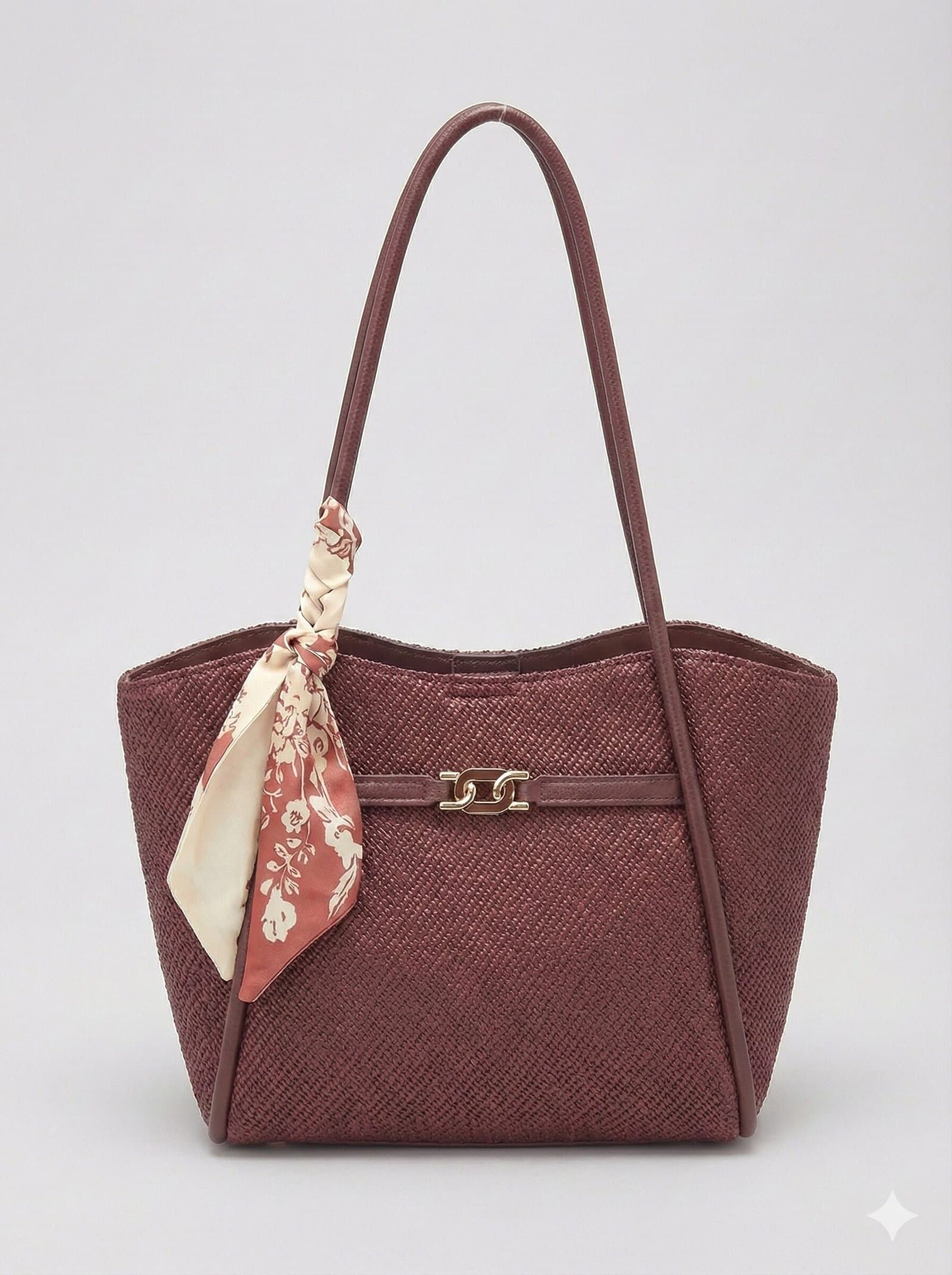 Midnight Woven Texture Tote with Leopard Scarf Accent Merlot