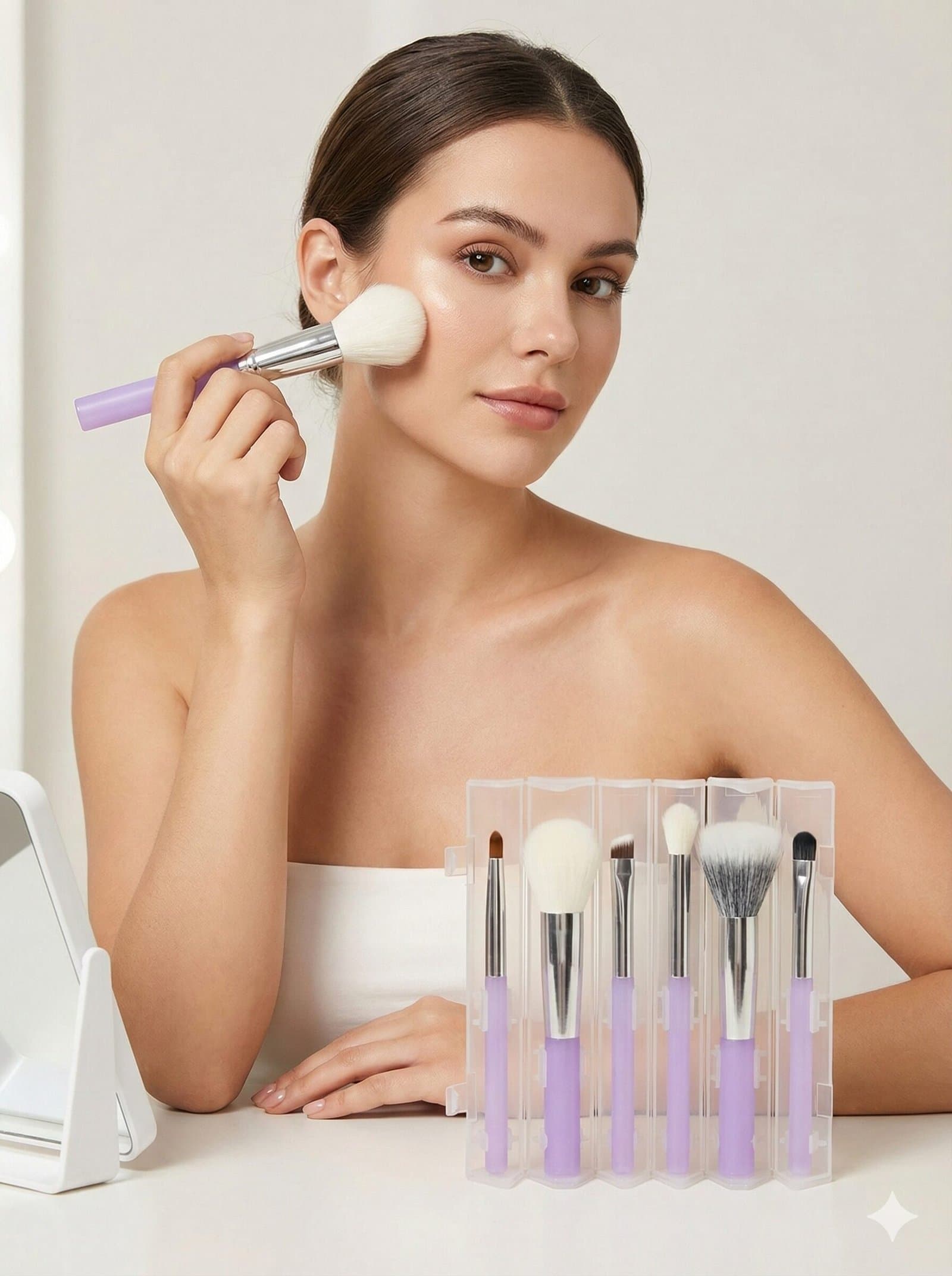 The "Lavender Luxe" 6-Piece Travel Makeup Brush Set with Convertible Standing Case — image 2