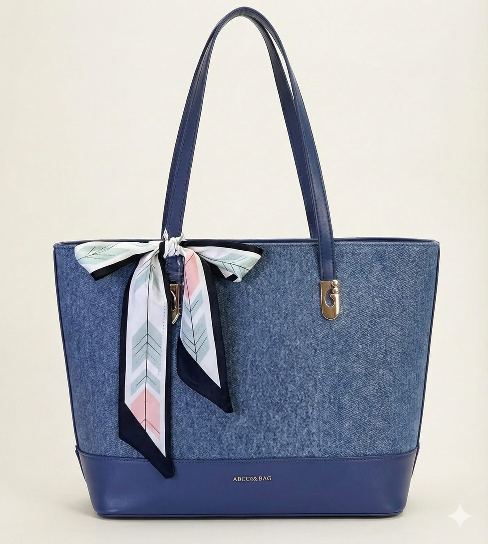 The Scarf-Accented Woven Tote – Denim Blue