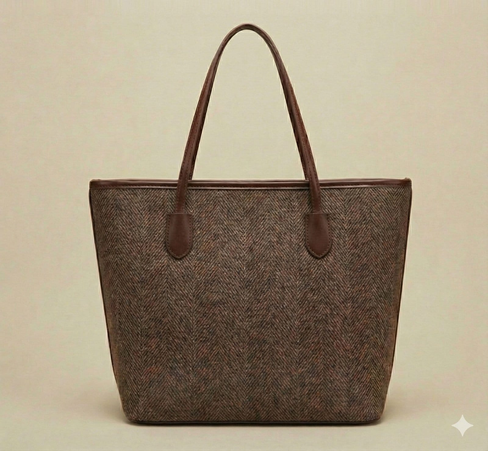The Siena Herringbone Woven Tote Dark Chocolate